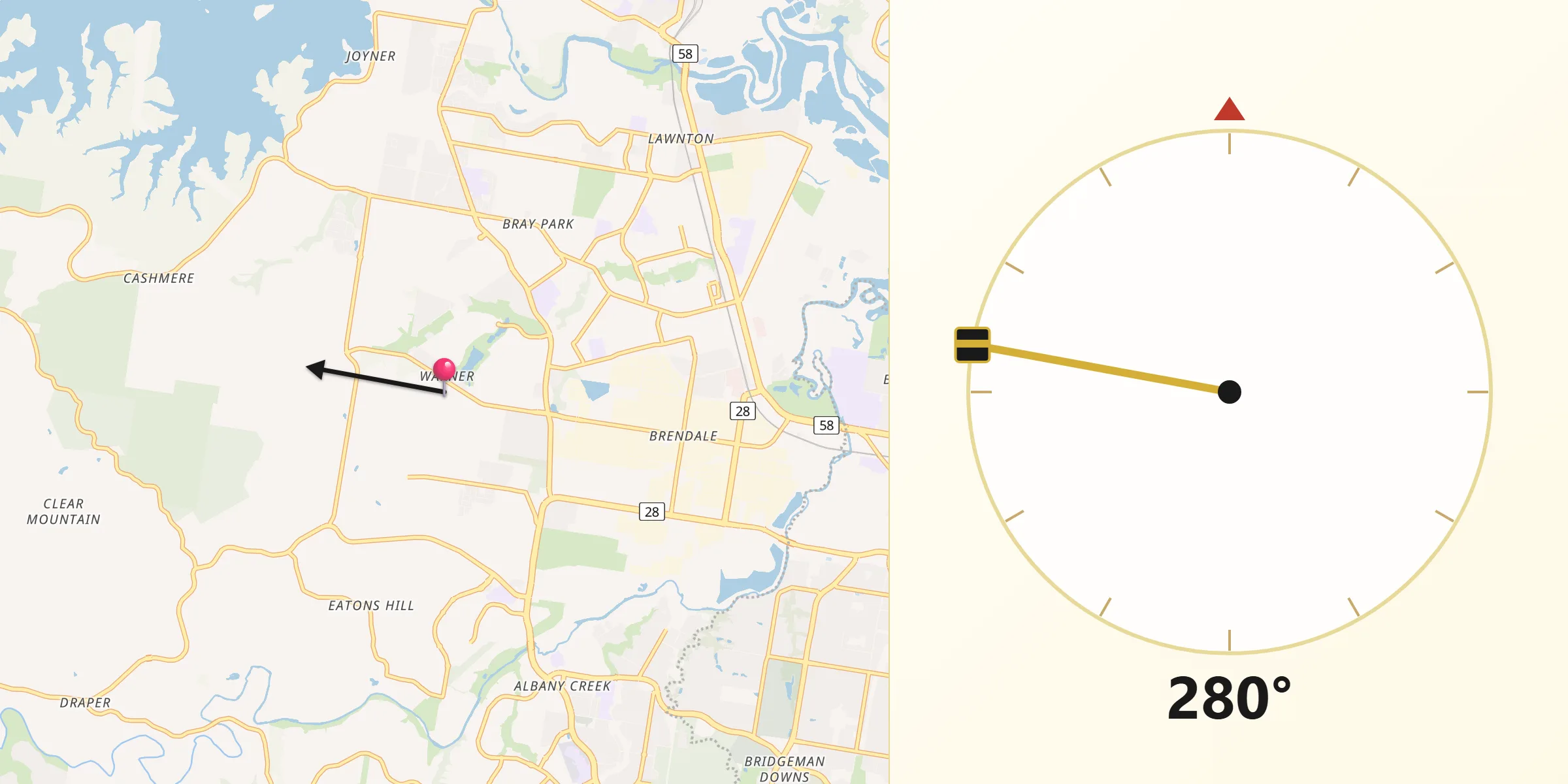 Qibla Direction from Warner