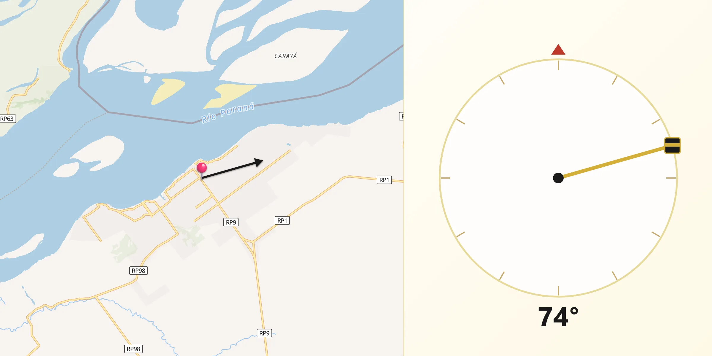 Dirección de la Qibla desde Paso de la Patria