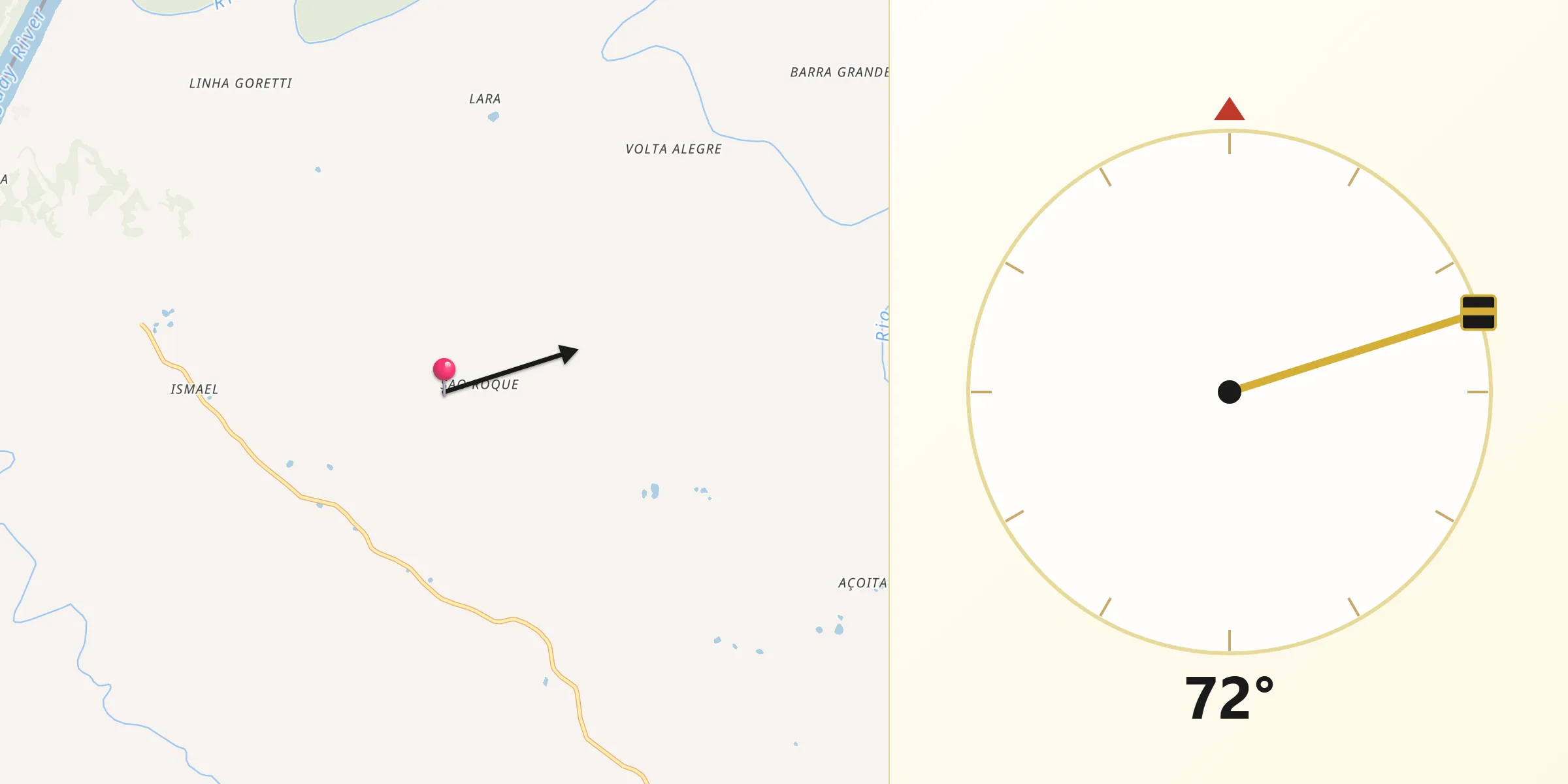 Direção da Qibla a partir de Esperança do Sul