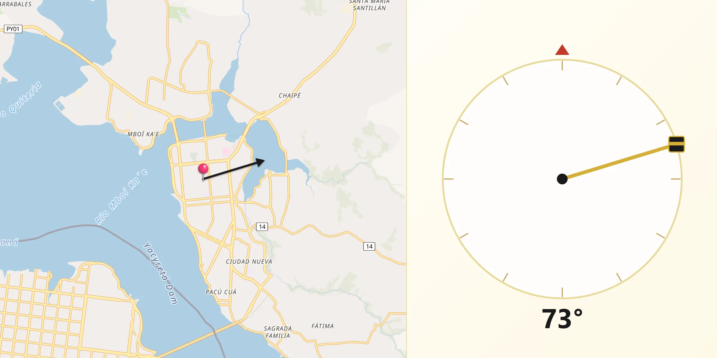 Dirección de la Qibla desde Encarnación