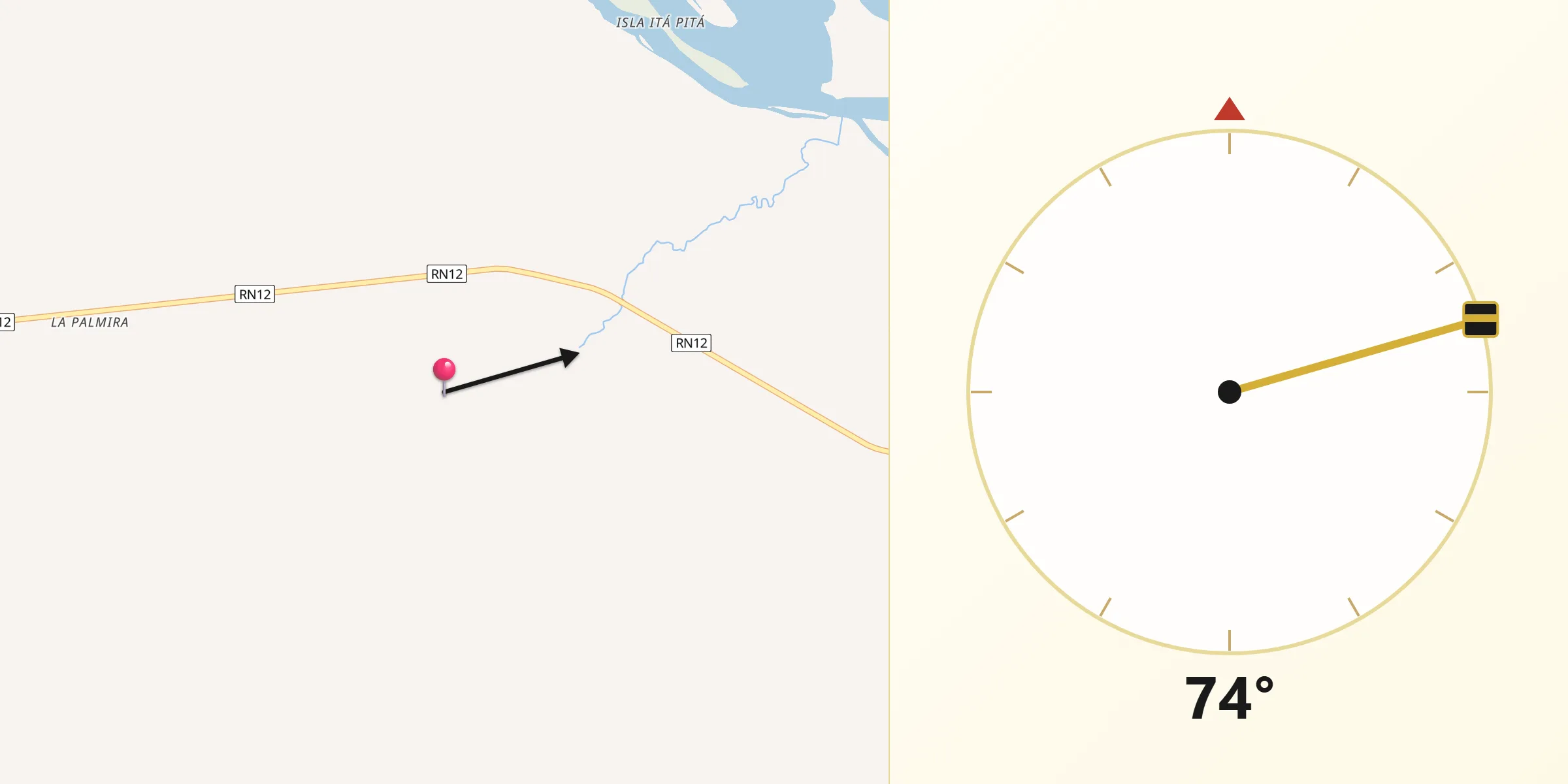 Dirección de la Qibla desde Departamento de Itatí