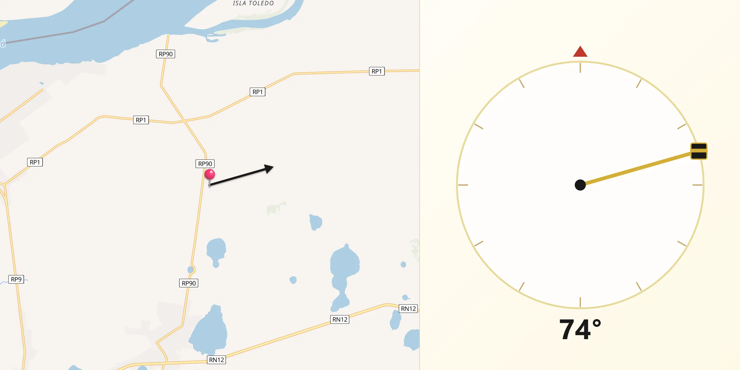 Dirección de la Qibla desde Departamento de San Cosme