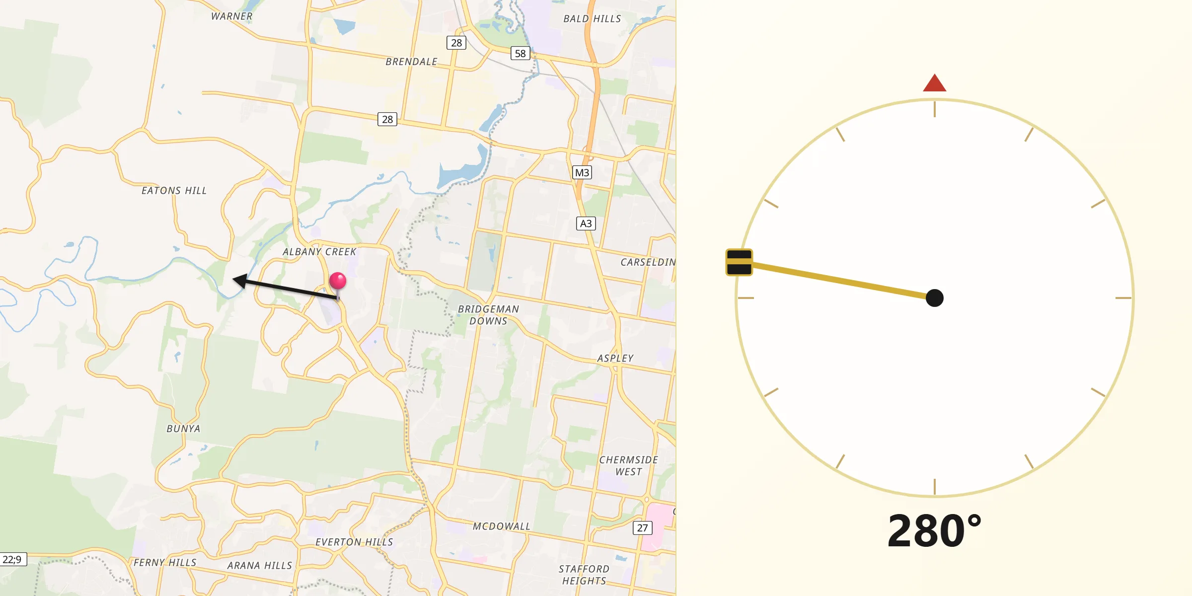 Qibla Direction from Albany Creek