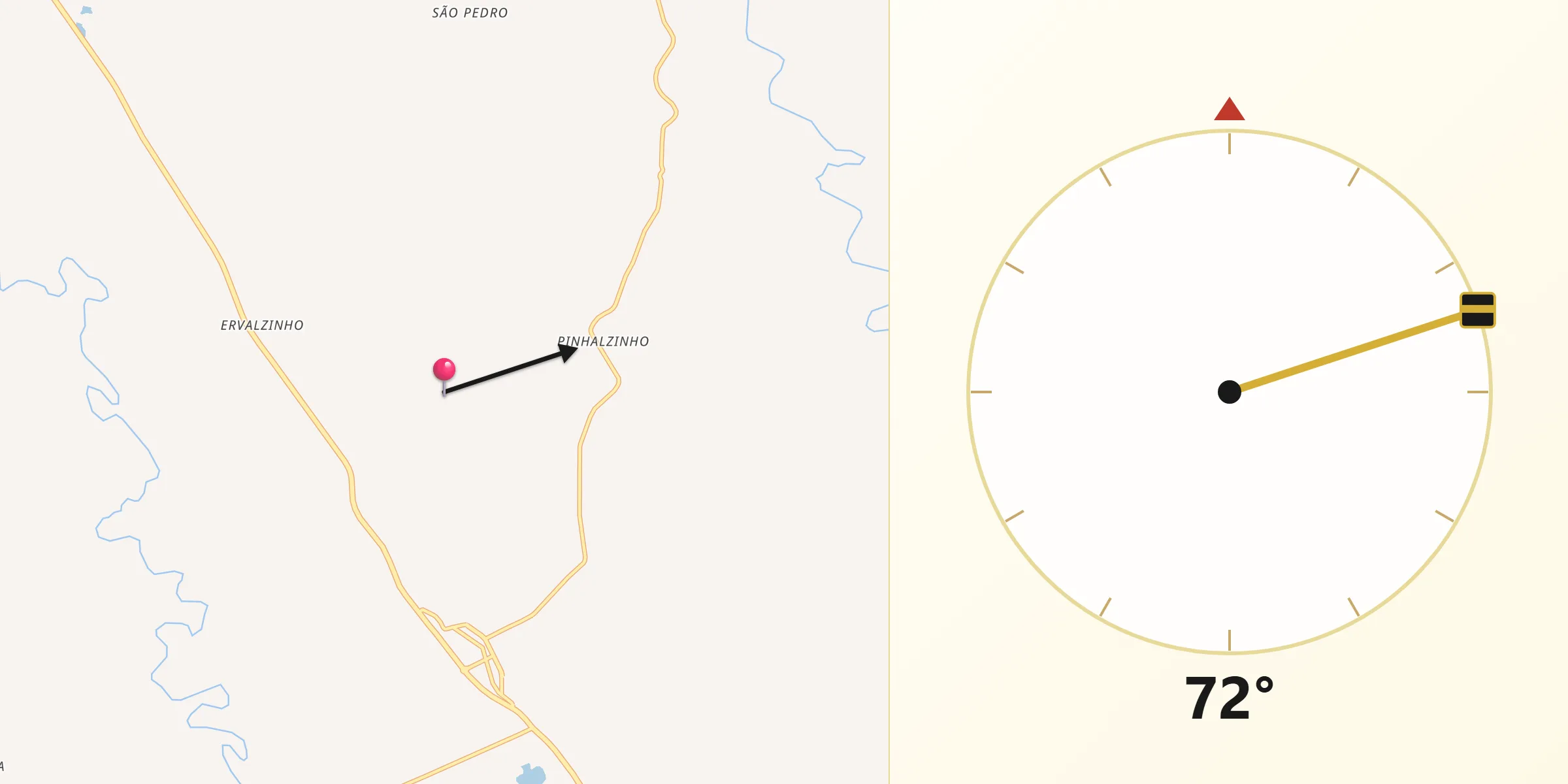 Direção da Qibla a partir de Erval Grande