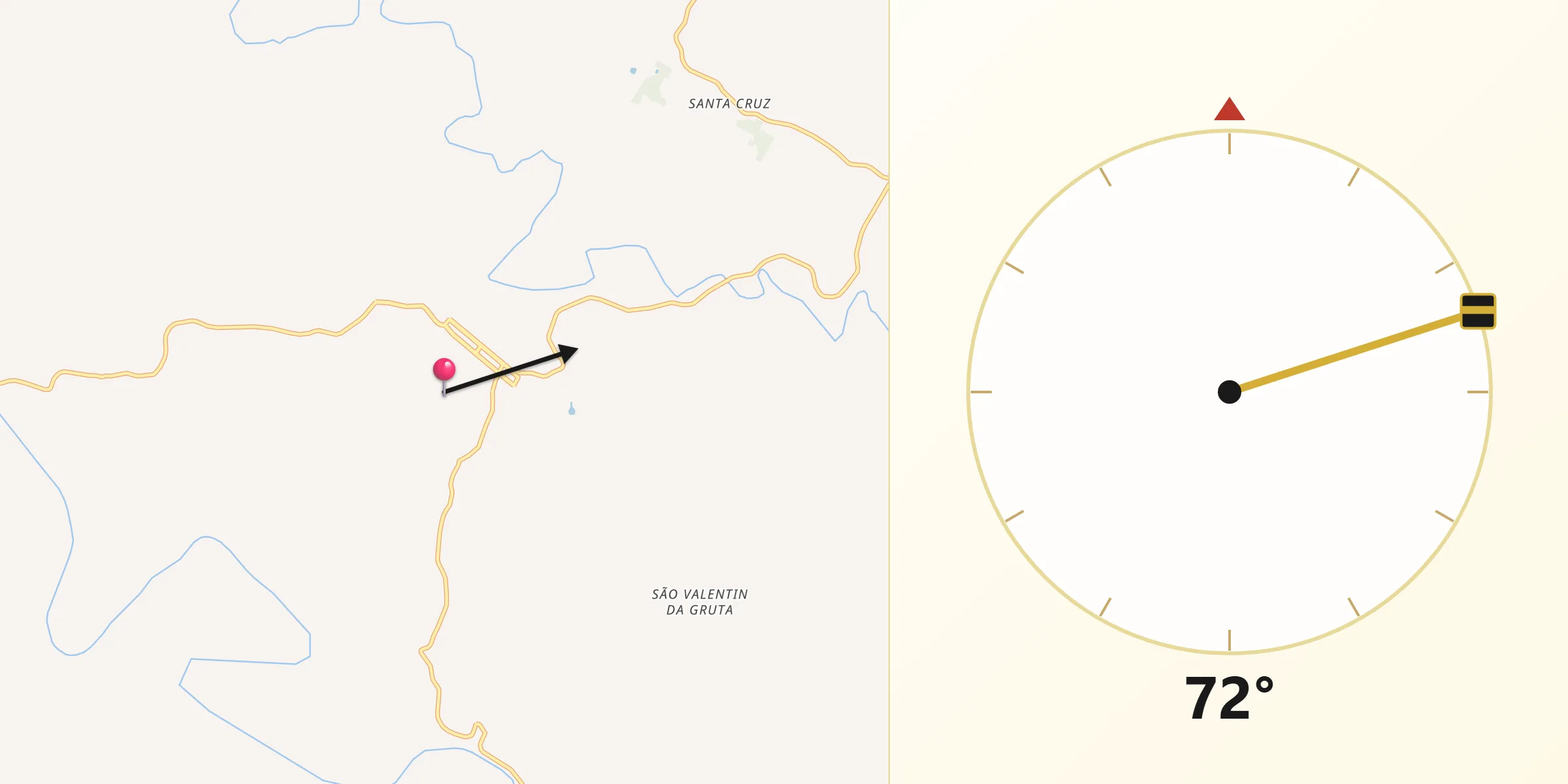 Direção da Qibla a partir de Ametista do Sul