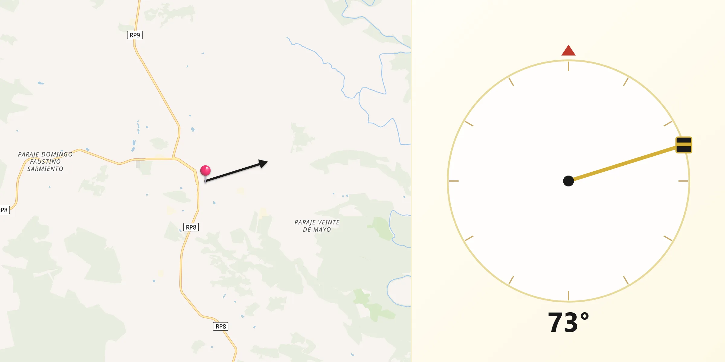 Dirección de la Qibla desde Veinticinco de Mayo