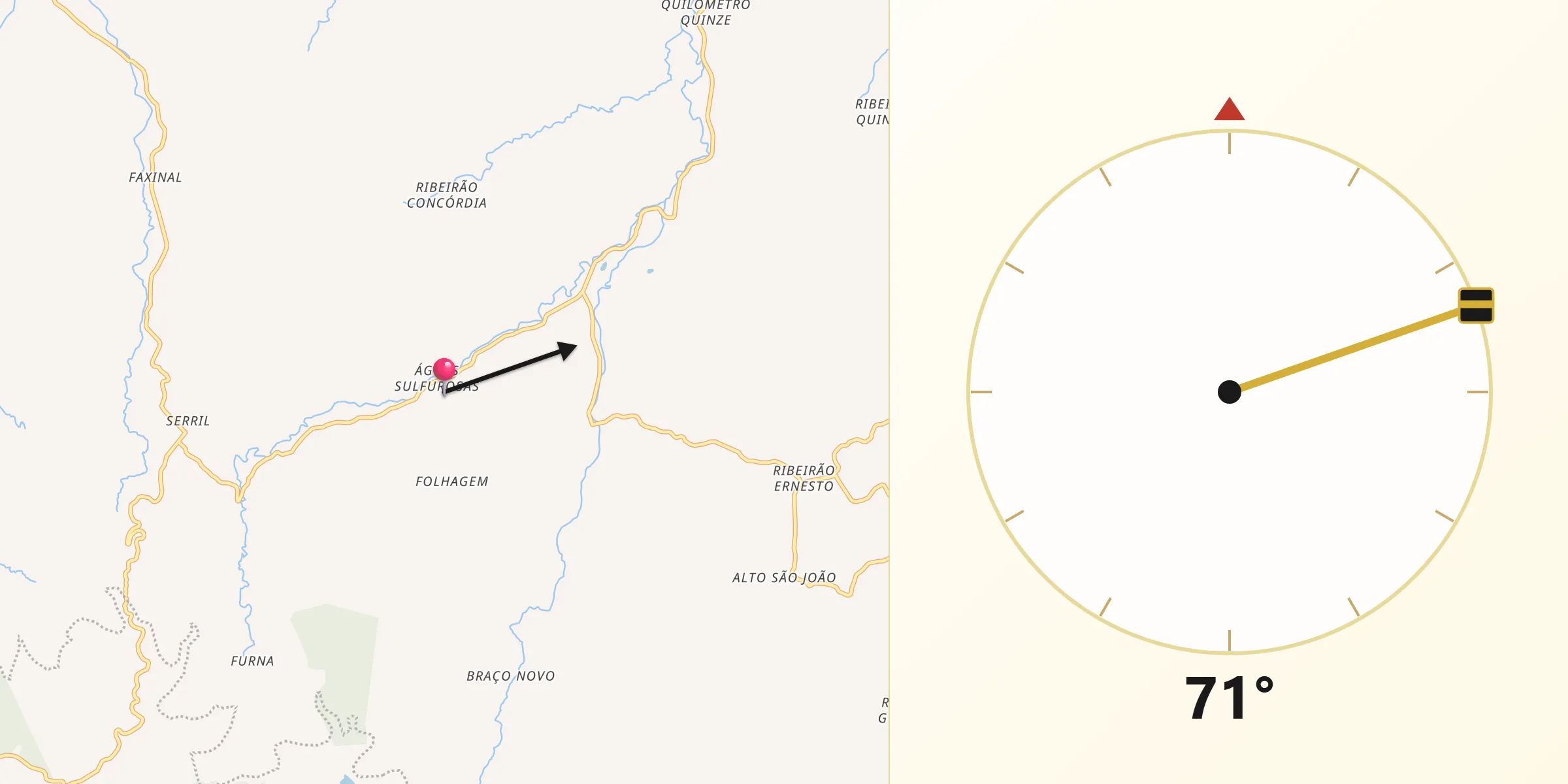 Direção da Qibla a partir de Braço do Trombudo
