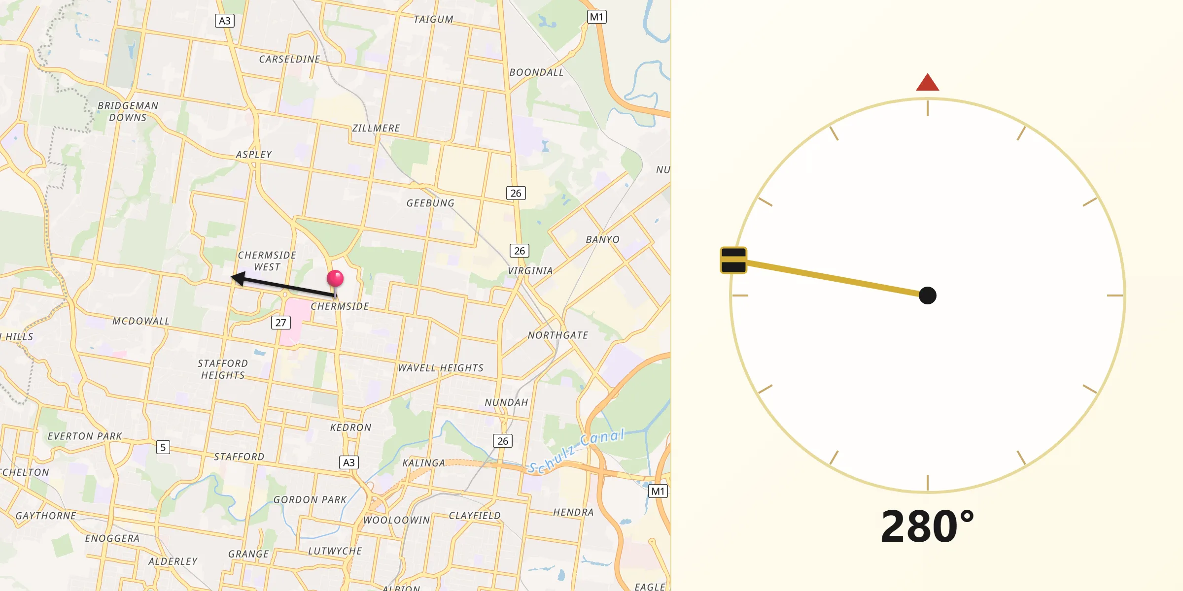 Qibla Direction from Chermside