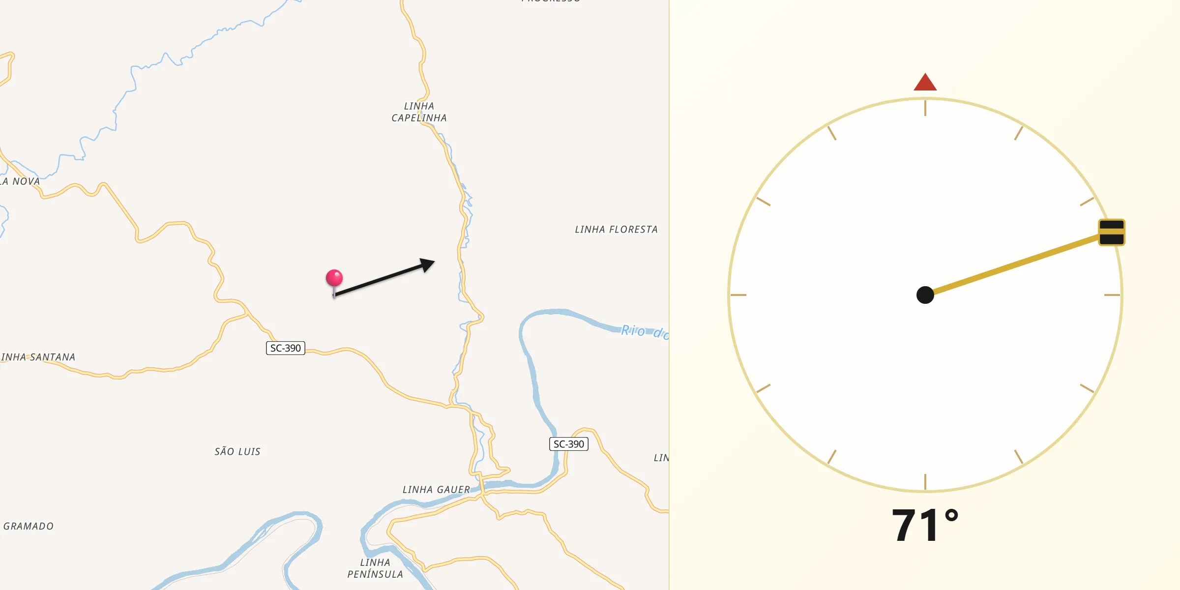 Direção da Qibla a partir de Ipira