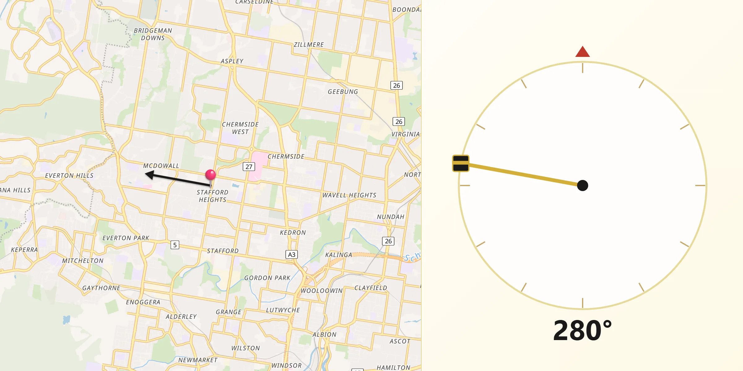 Qibla Direction from Stafford Heights