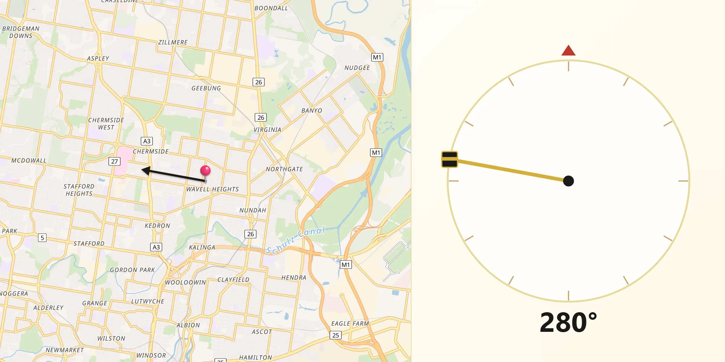 Qibla Direction from Wavell Heights