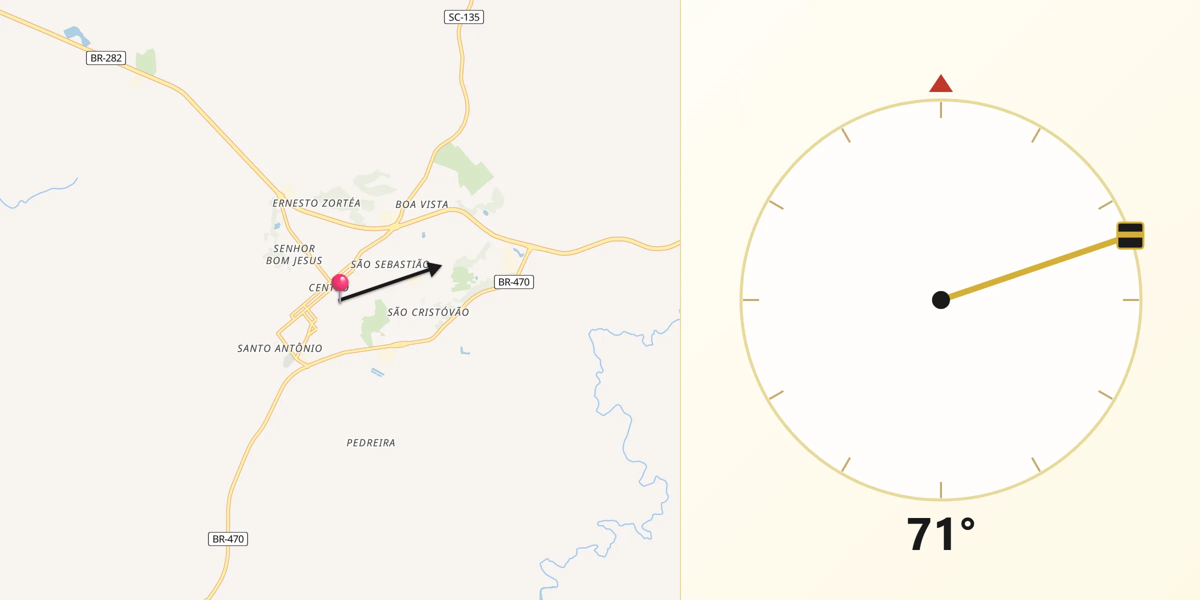 Direção da Qibla a partir de Campos Novos