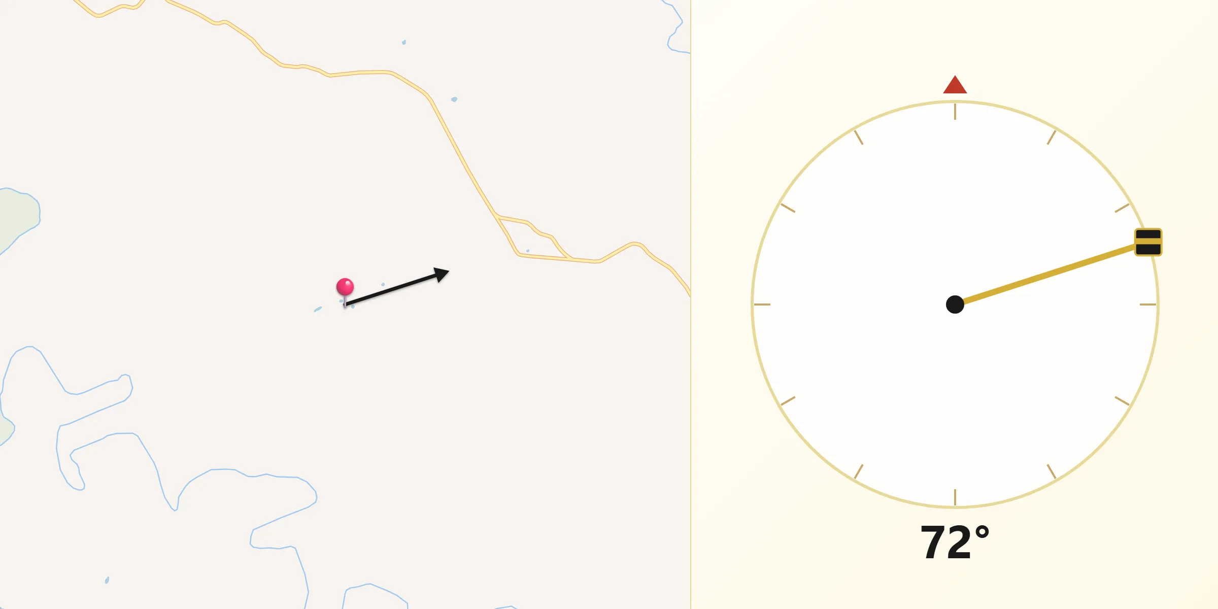 Direção da Qibla a partir de Taquaruçu do Sul