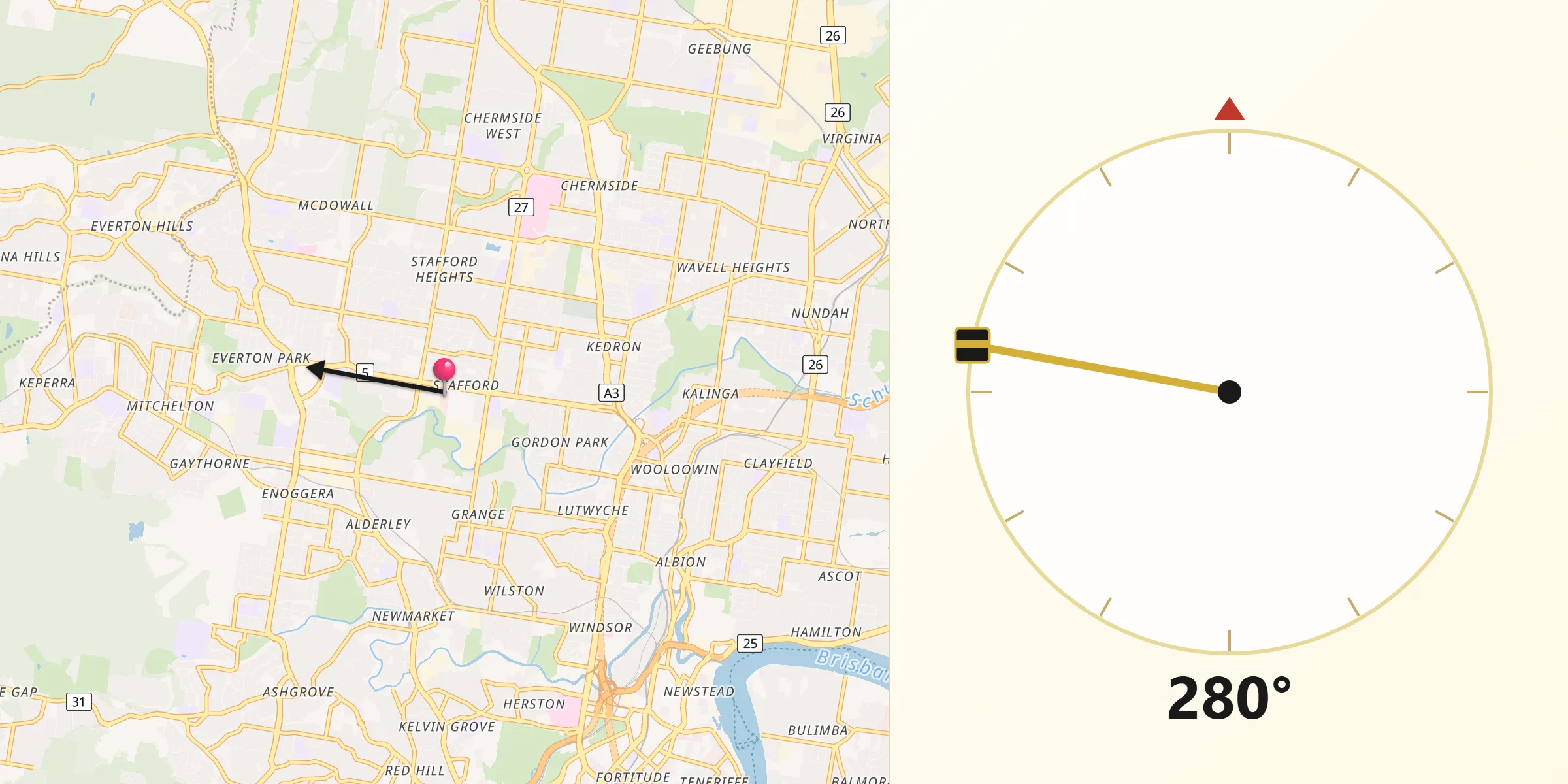 Qibla Direction from Stafford