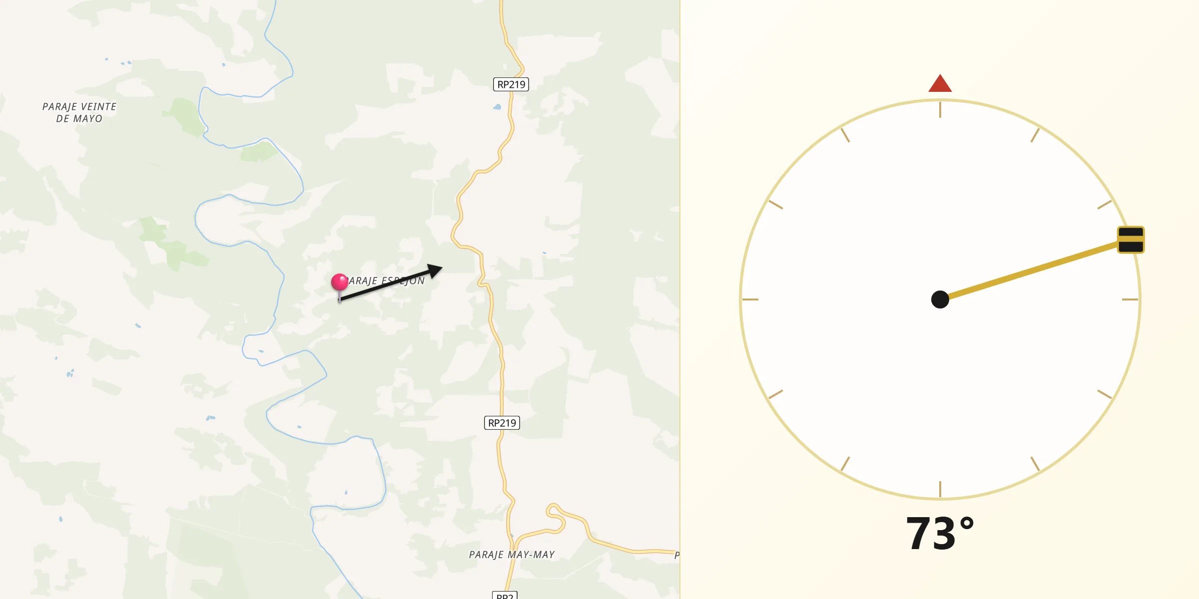Dirección de la Qibla desde Departamento de Veinticinco de Mayo
