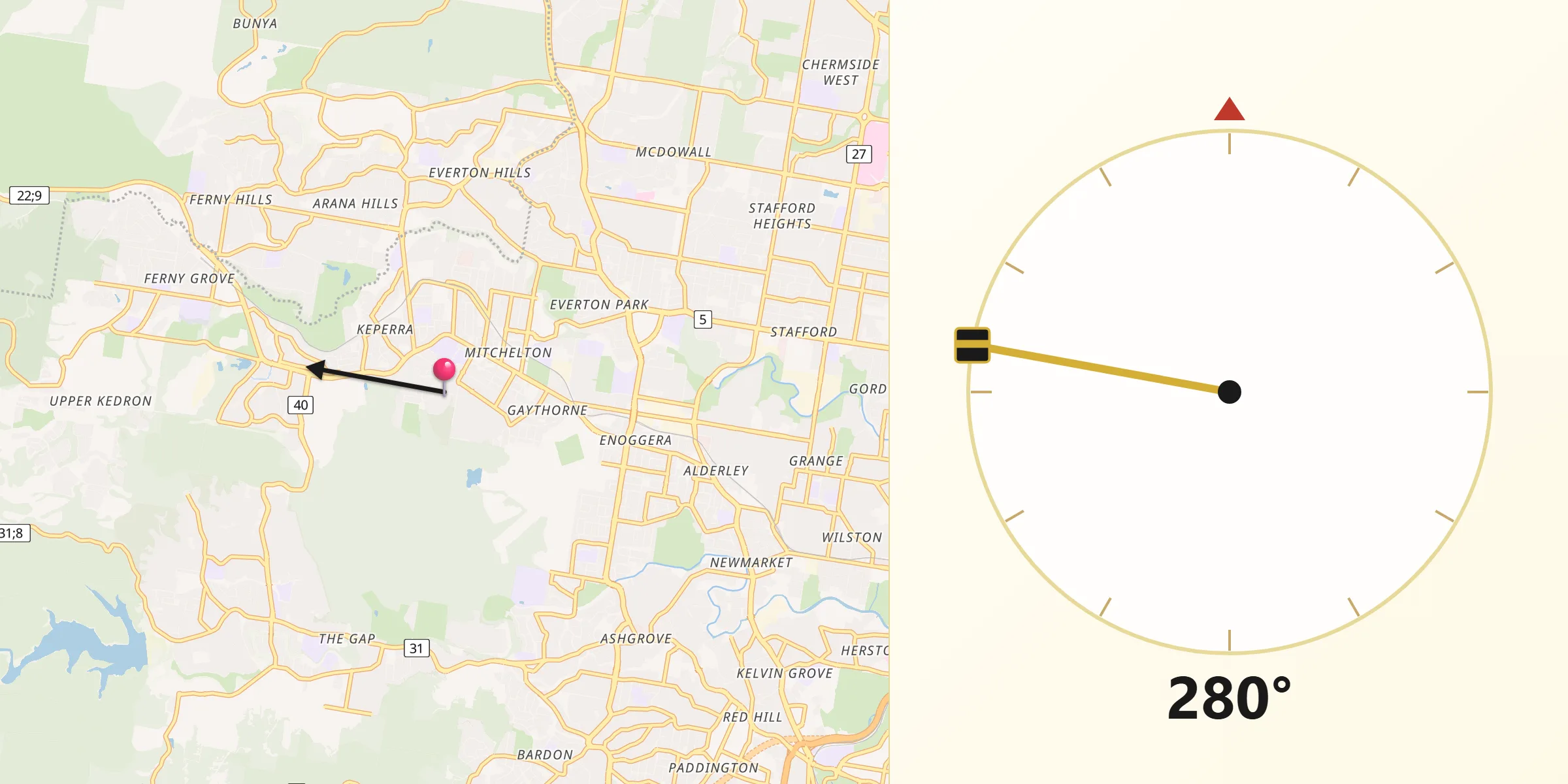 Qibla Direction from Mitchelton