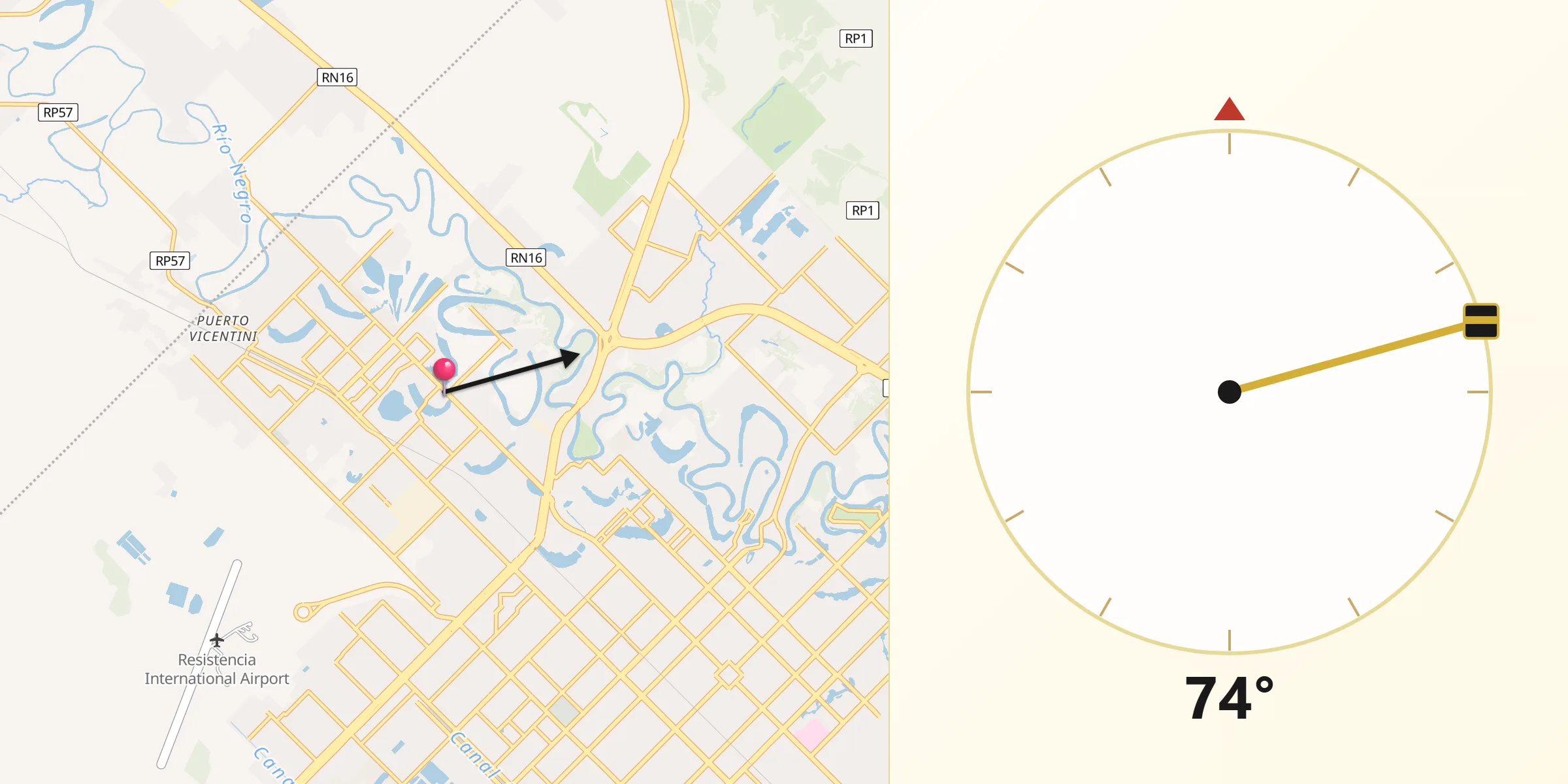 Dirección de la Qibla desde Fontana