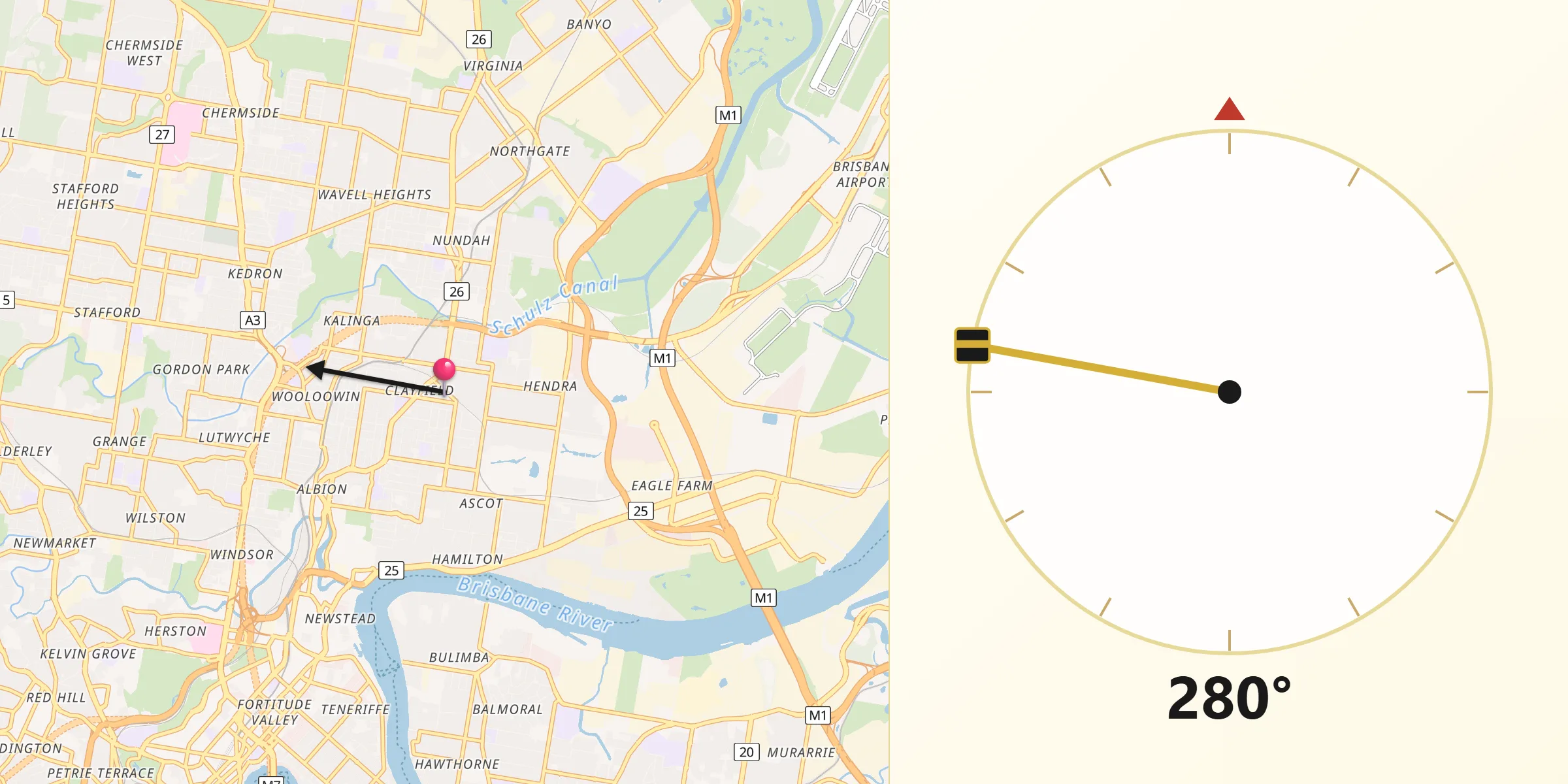 Qibla Direction from Clayfield