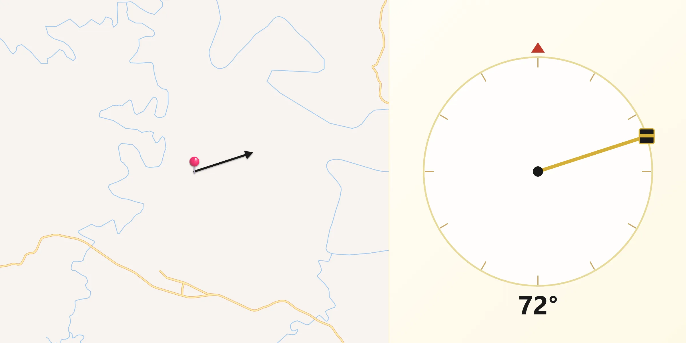 Direção da Qibla a partir de Cristal do Sul