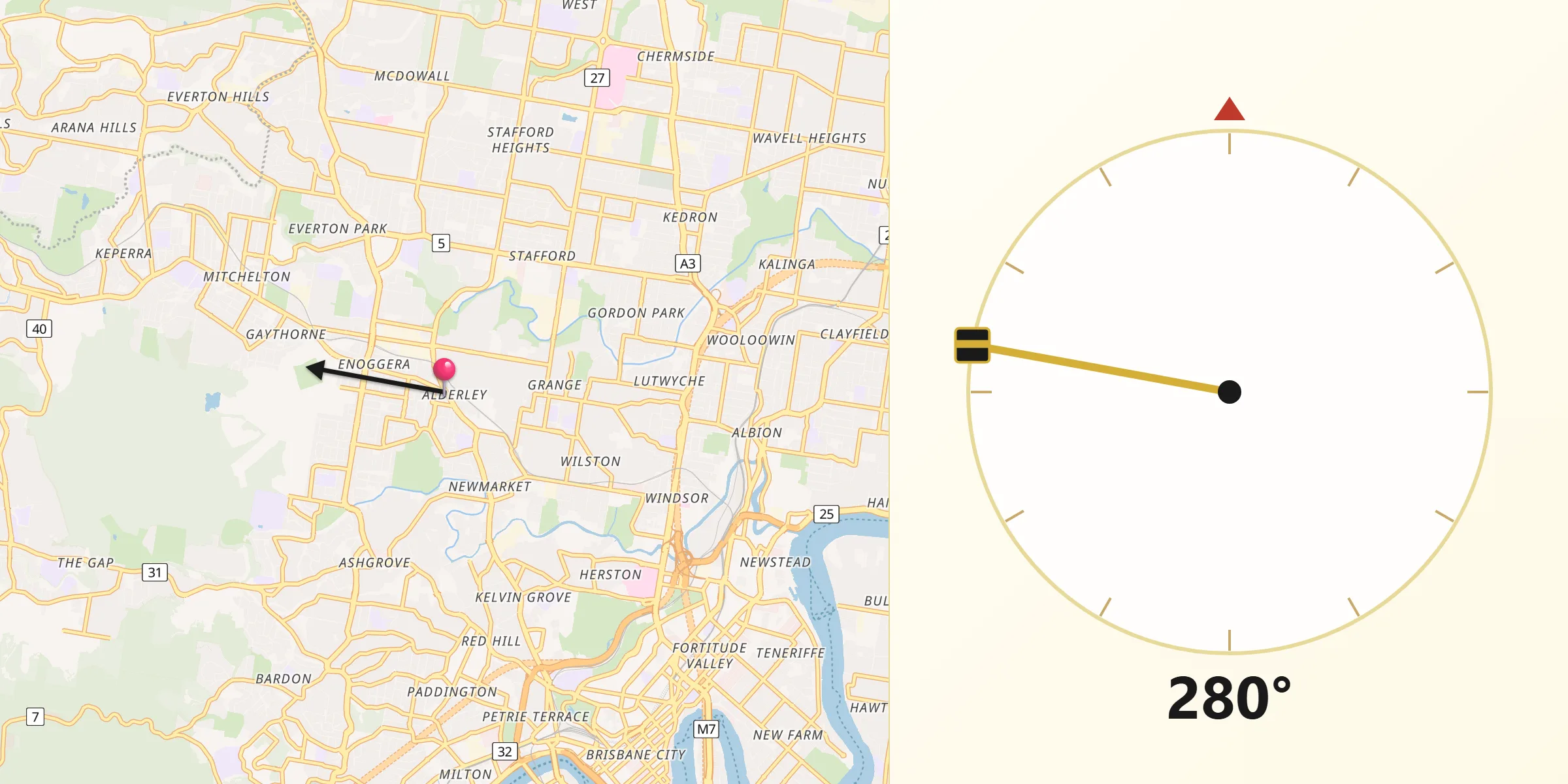 Qibla Direction from Alderley