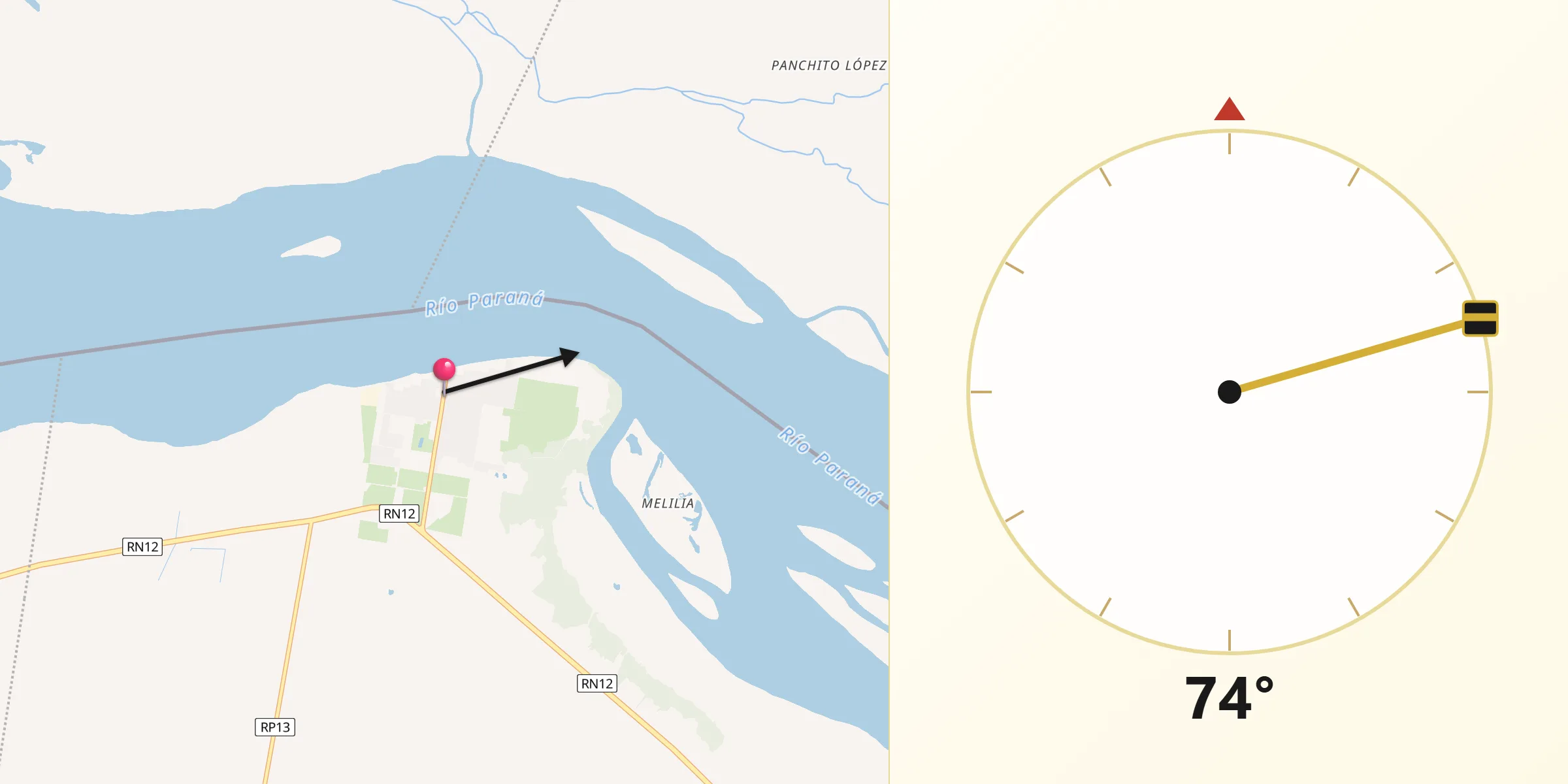 Dirección de la Qibla desde Itá Ibaté