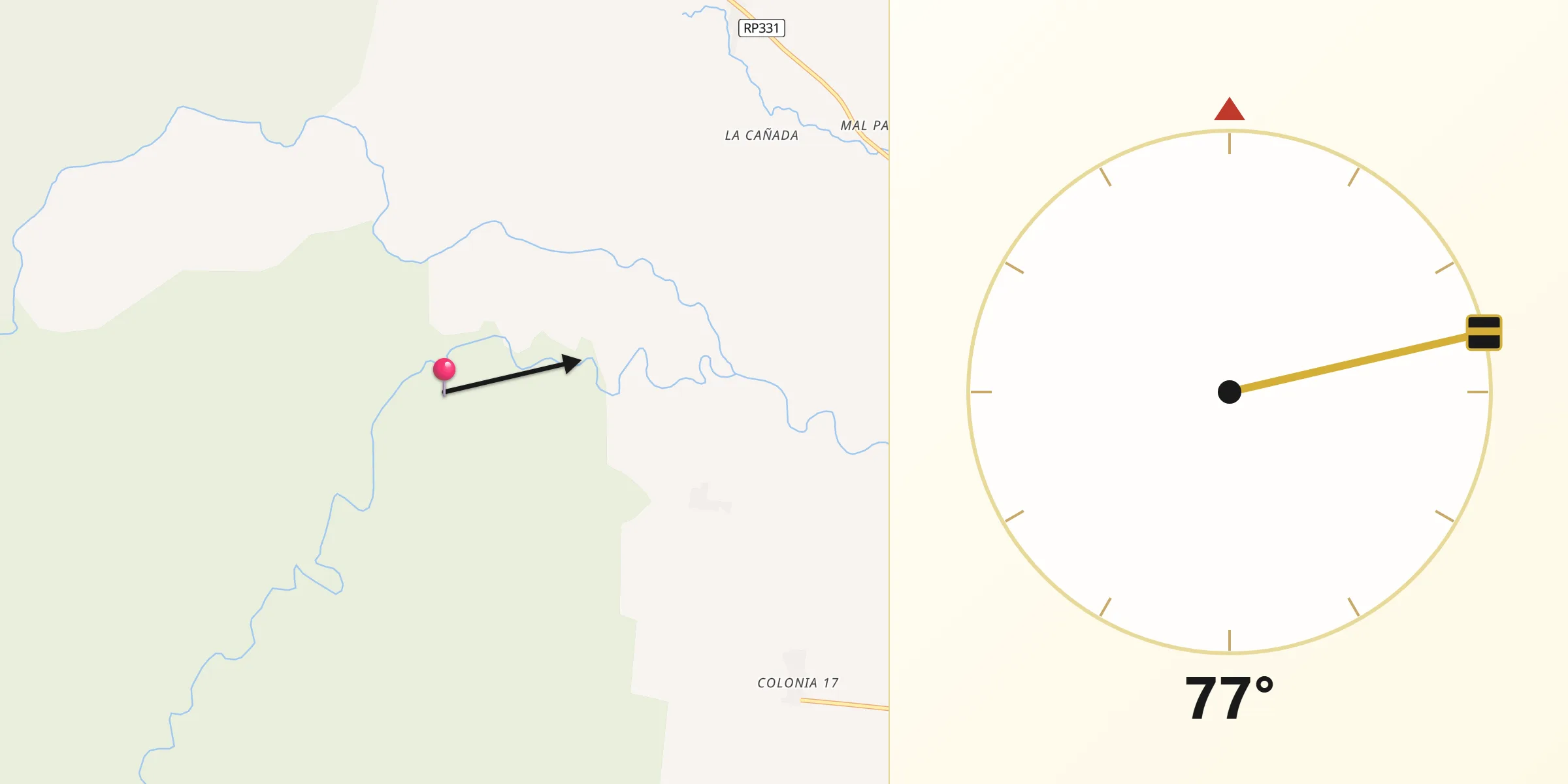 Dirección de la Qibla desde Departamento de Río Chico