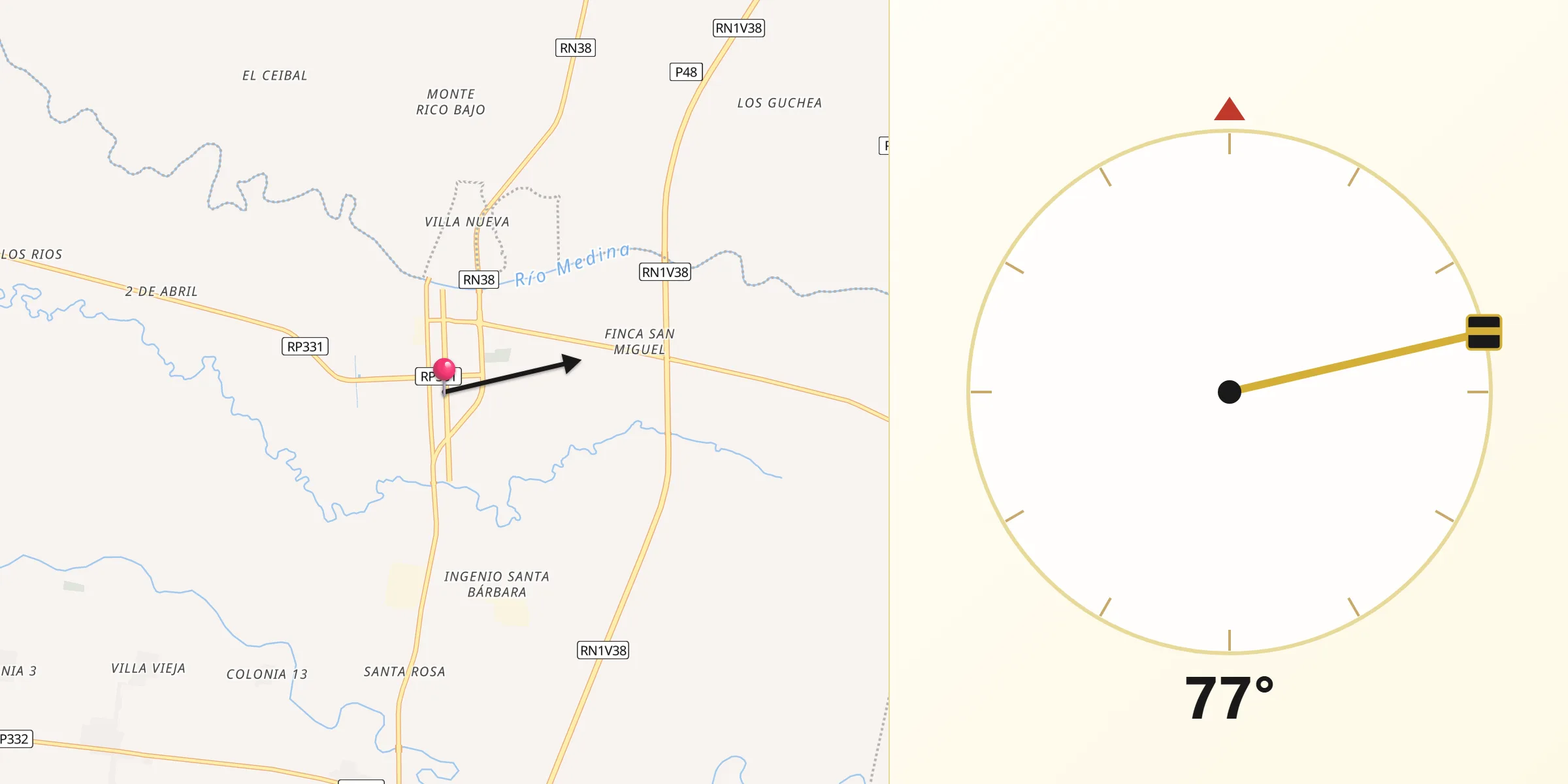 Dirección de la Qibla desde Aguilares
