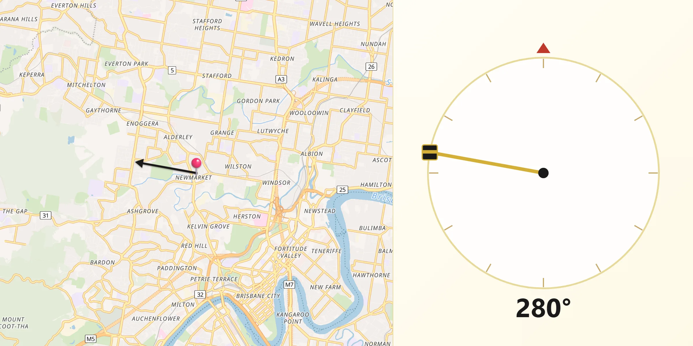 Qibla Direction from Newmarket