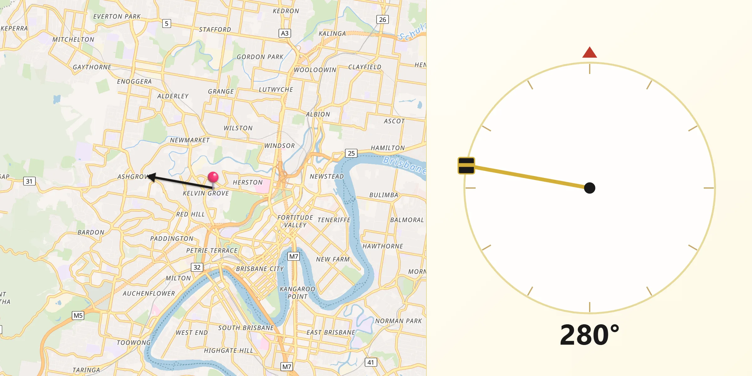 Qibla Direction from Kelvin Grove