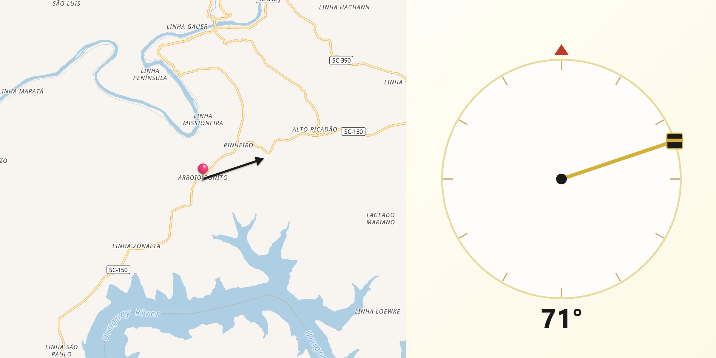 Direção da Qibla a partir de Piratuba