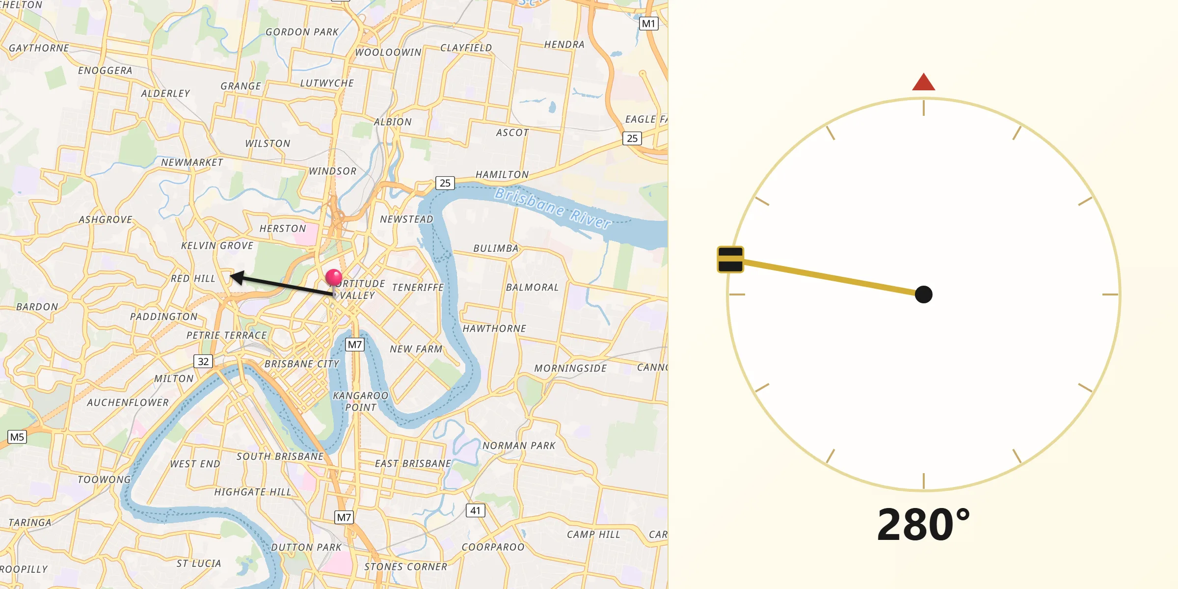 Qibla Direction from Fortitude Valley
