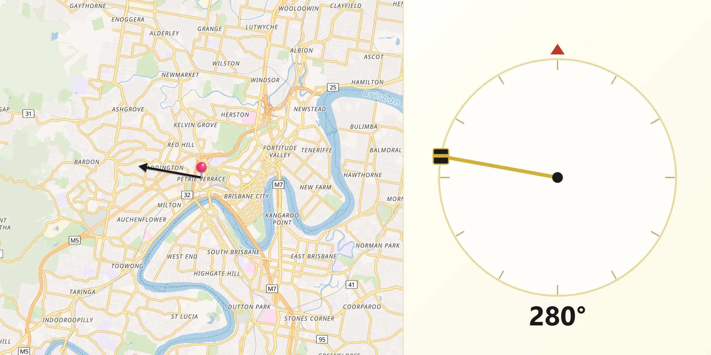 Qibla Direction from Petrie Terrace