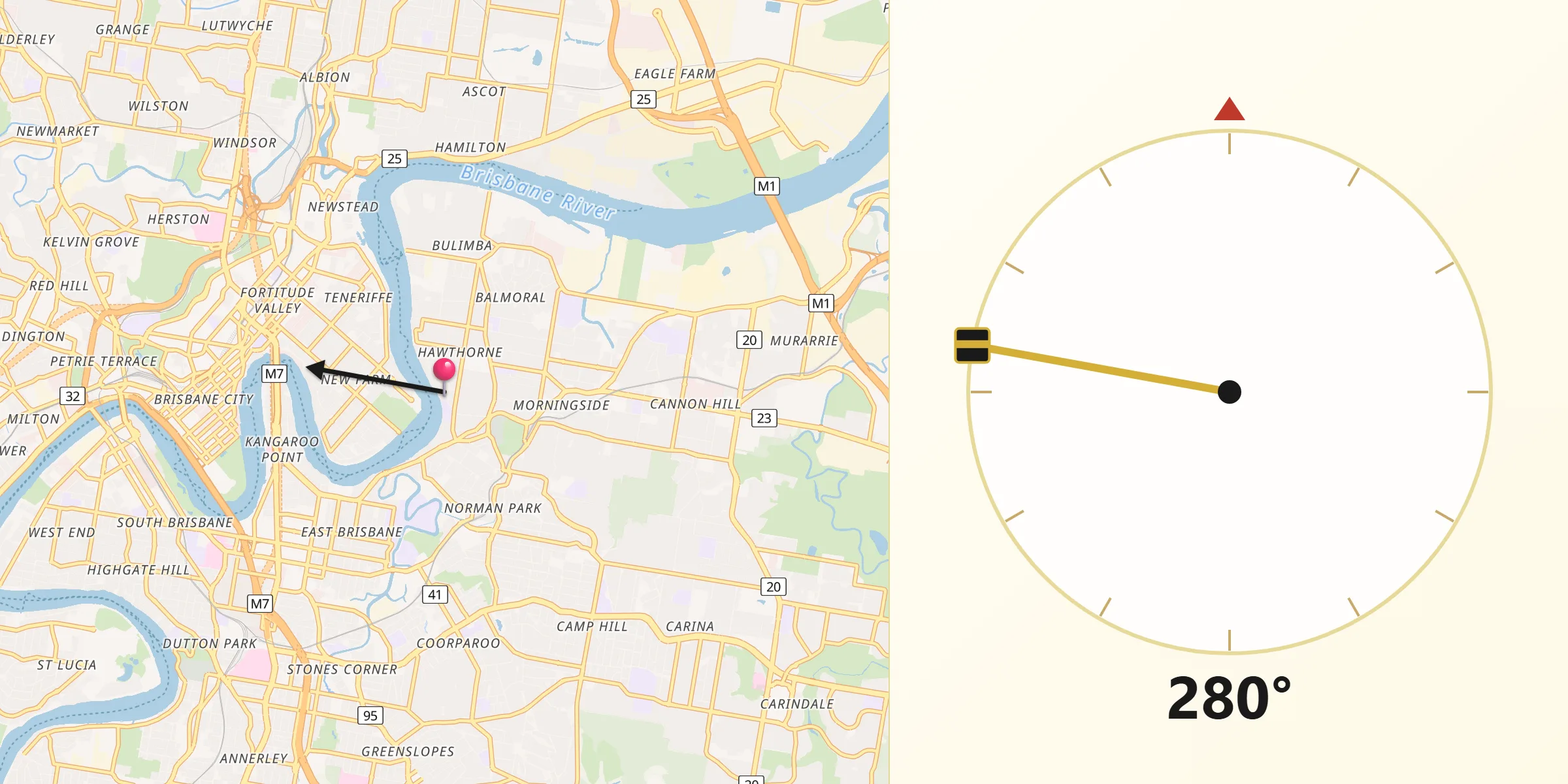 Qibla Direction from Hawthorne
