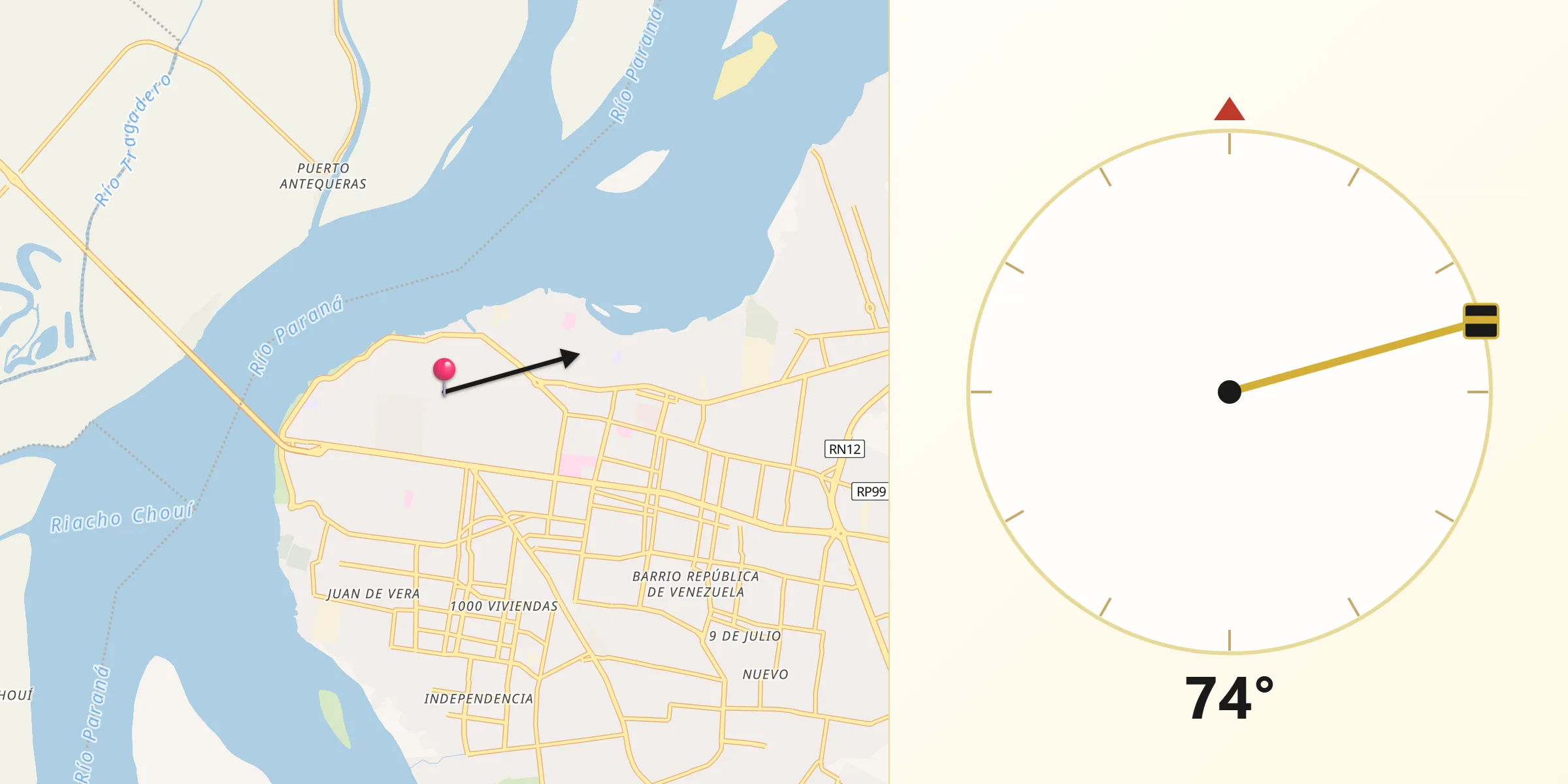 Dirección de la Qibla desde Ciudad de Corrientes