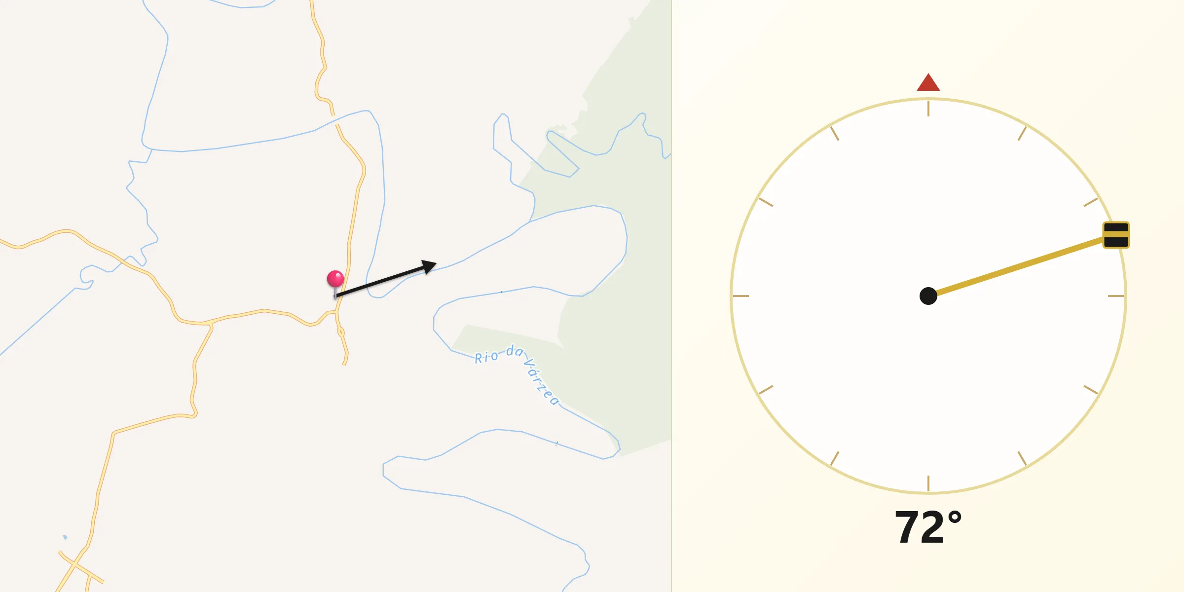Direção da Qibla a partir de Rodeio Bonito