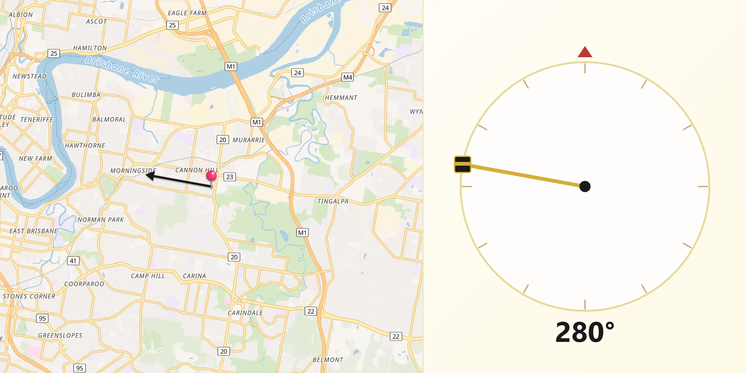 Qibla Direction from Cannon Hill
