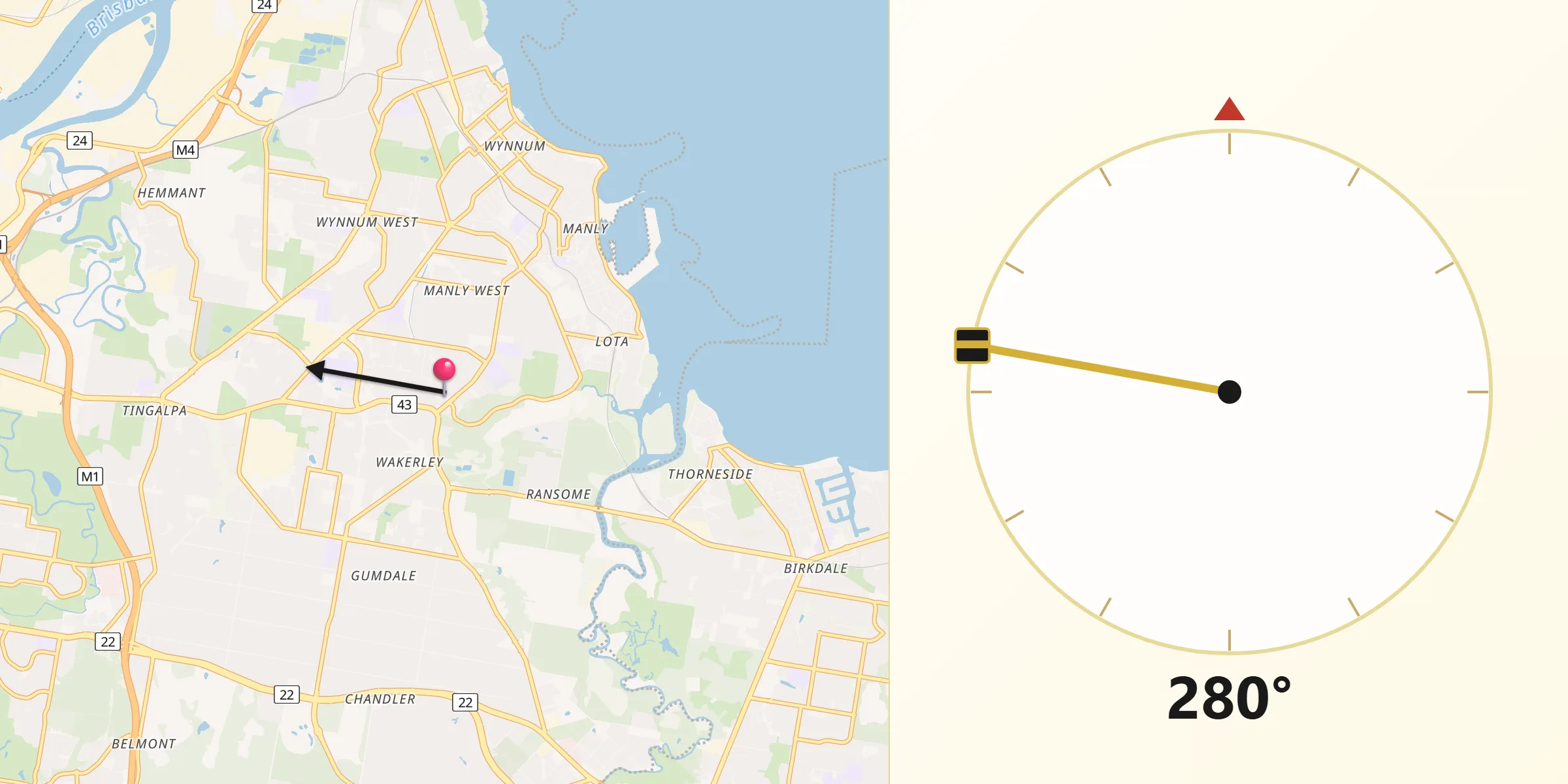 Qibla Direction from Manly West