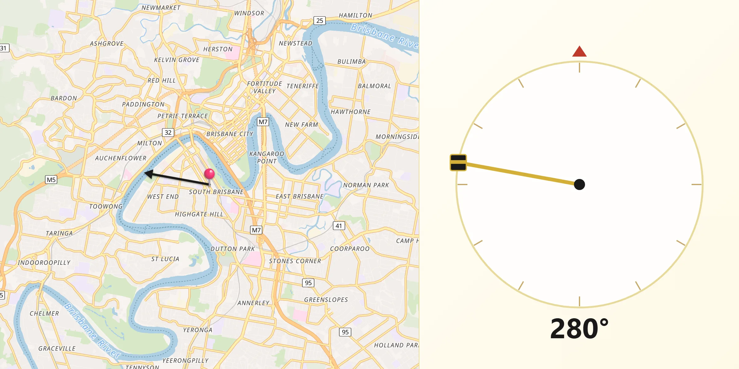 Qibla Direction from South Brisbane