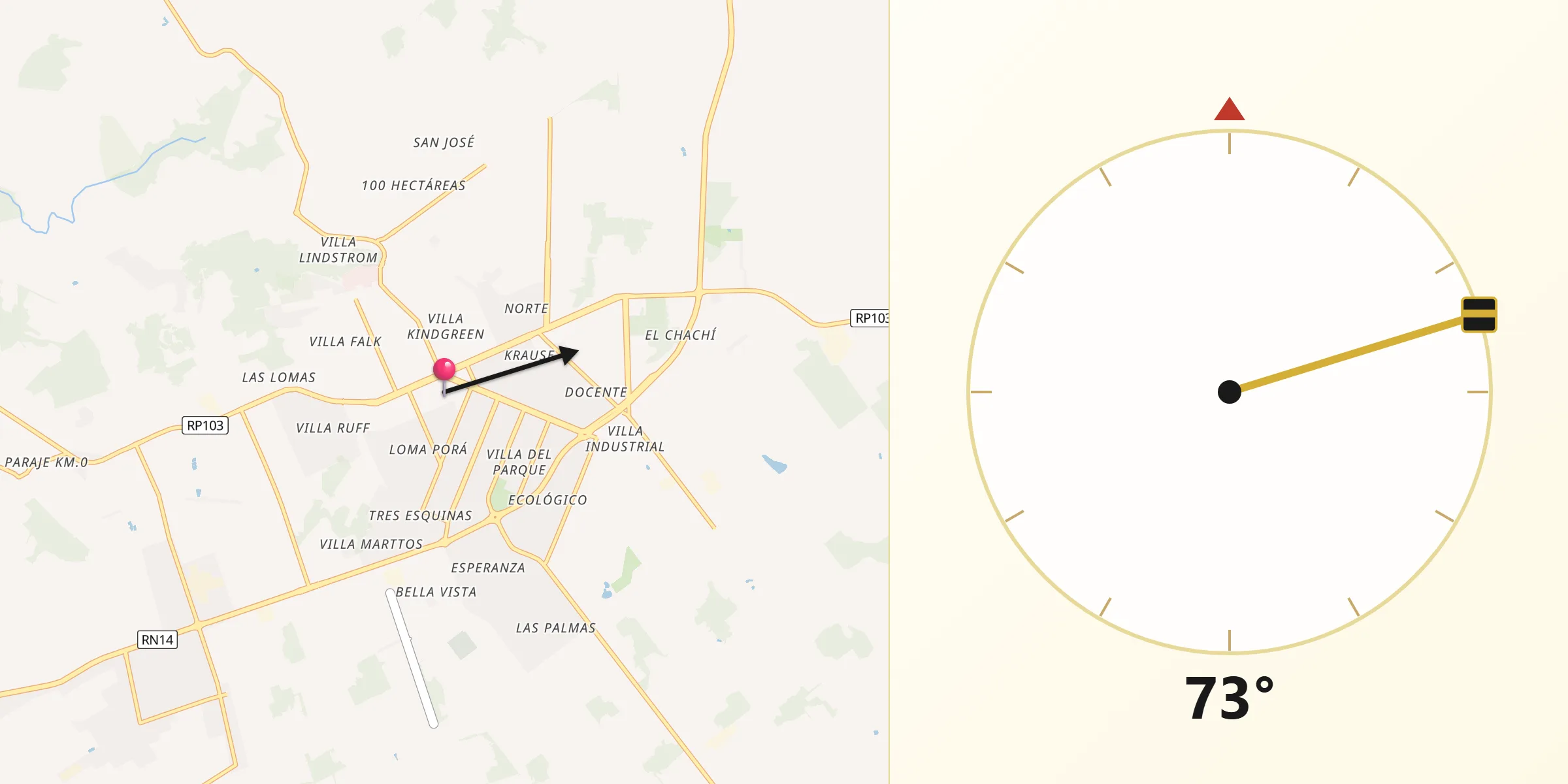 Dirección de la Qibla desde Oberá