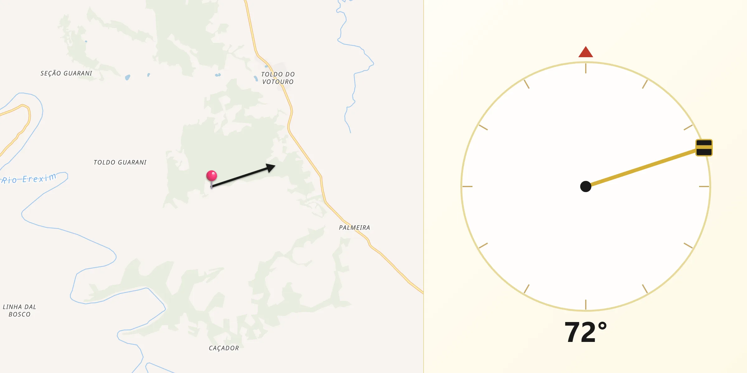 Direção da Qibla a partir de Benjamin Constant do Sul