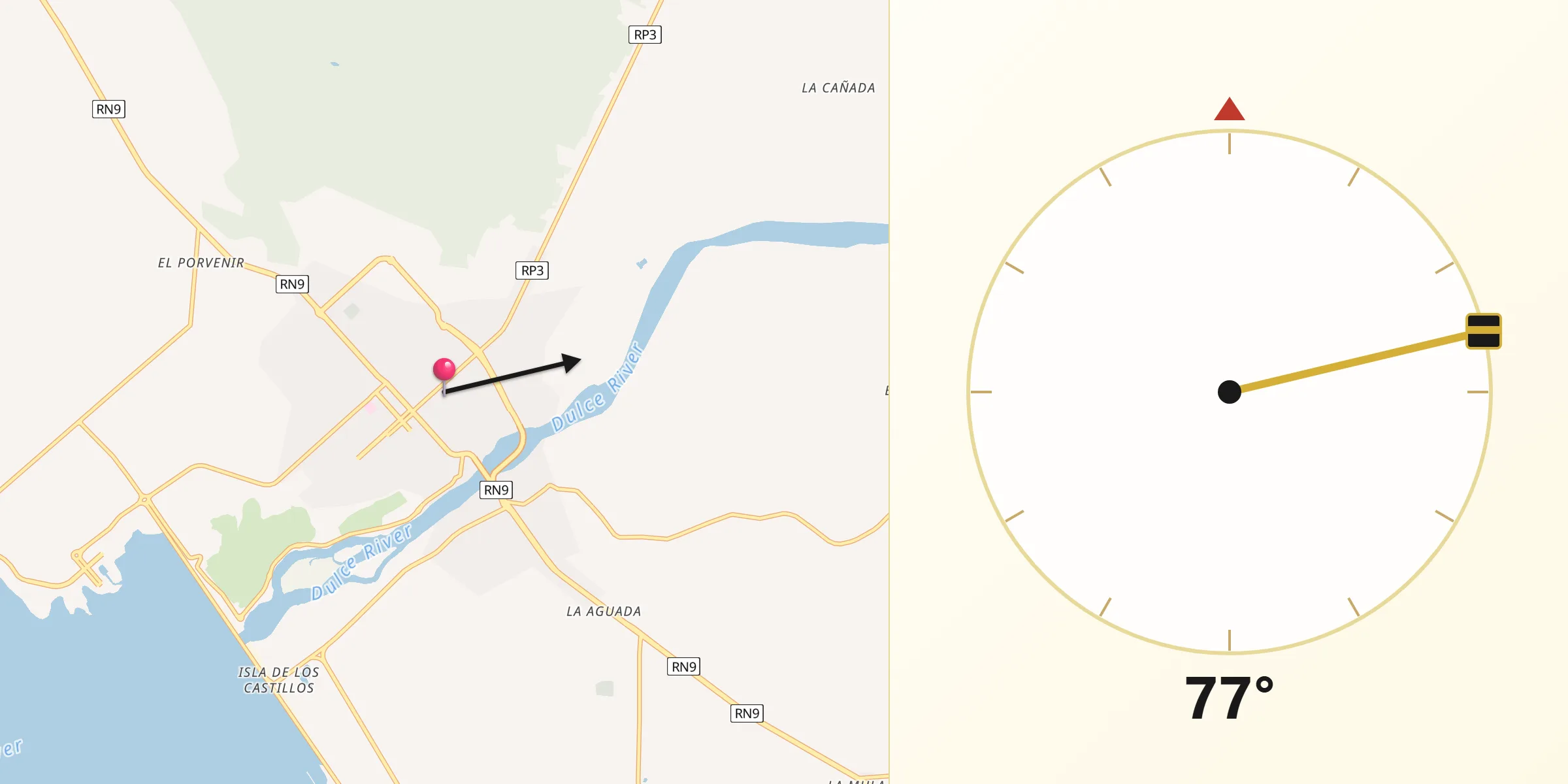 Dirección de la Qibla desde Termas de Río Hondo