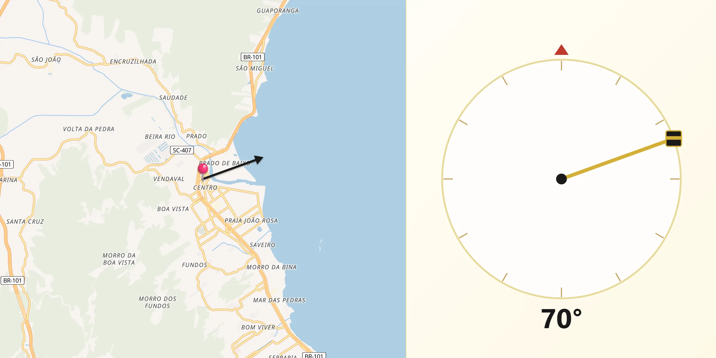 Direção da Qibla a partir de Biguaçu