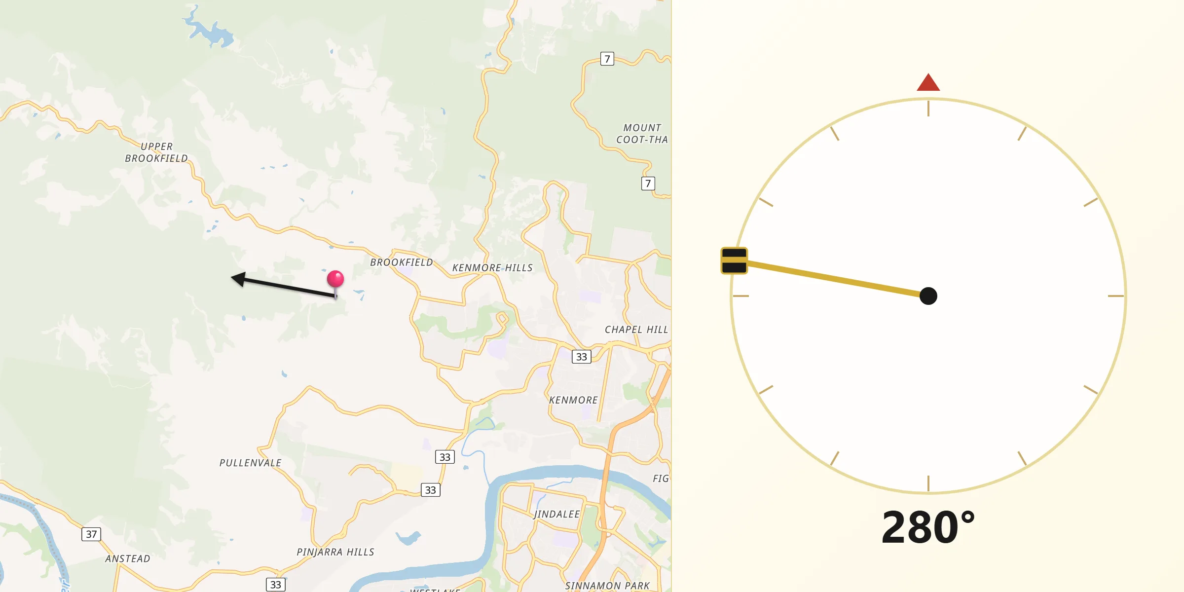 Qibla Direction from Brookfield