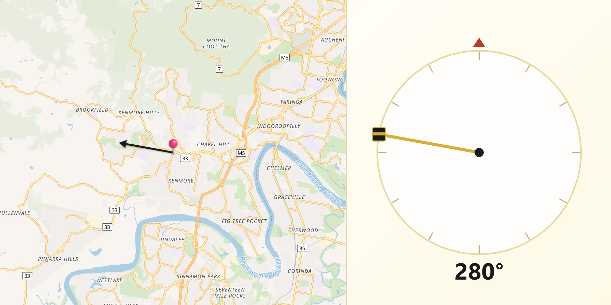Qibla Direction from Kenmore