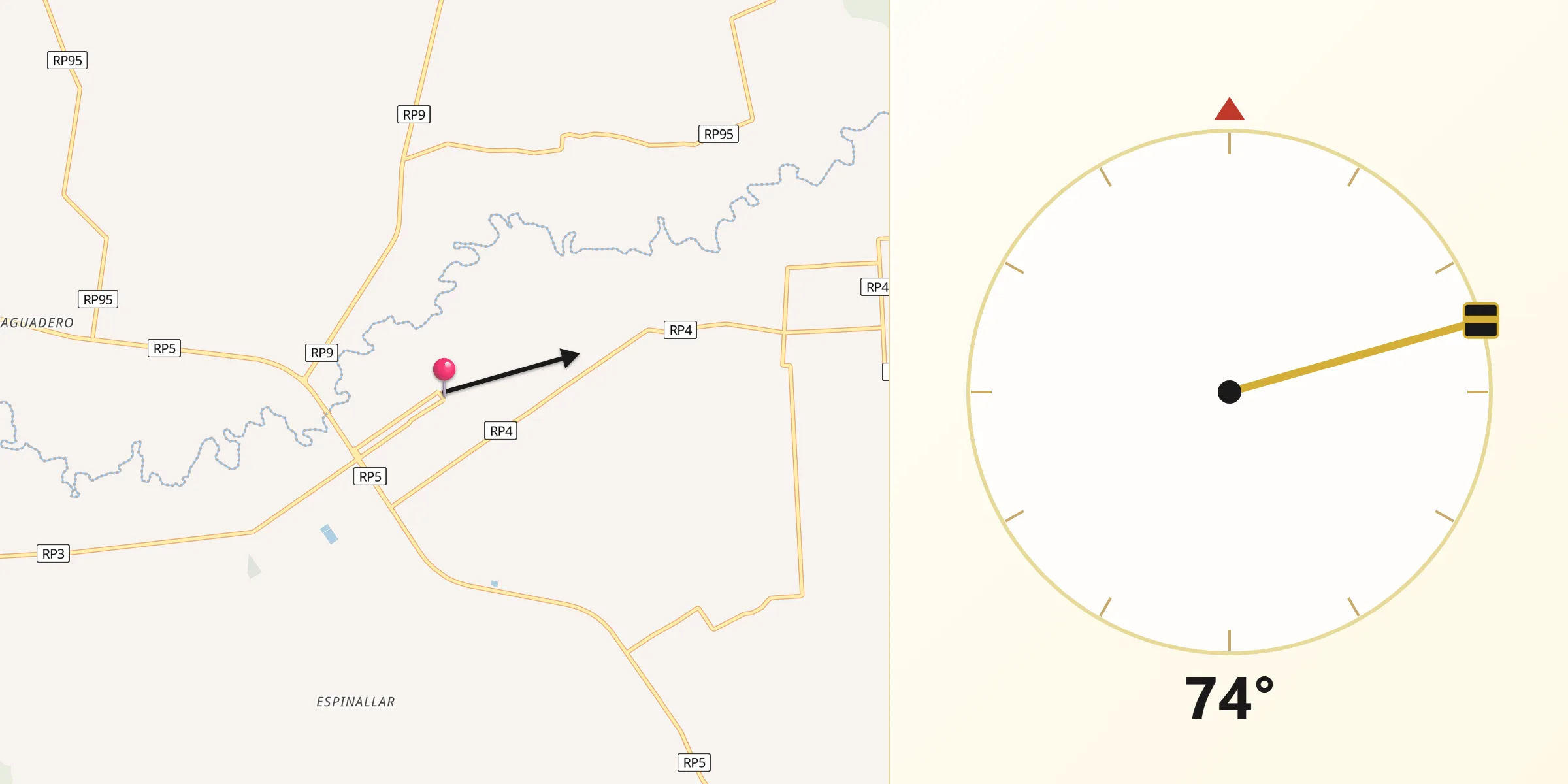Dirección de la Qibla desde San Luis del Palmar