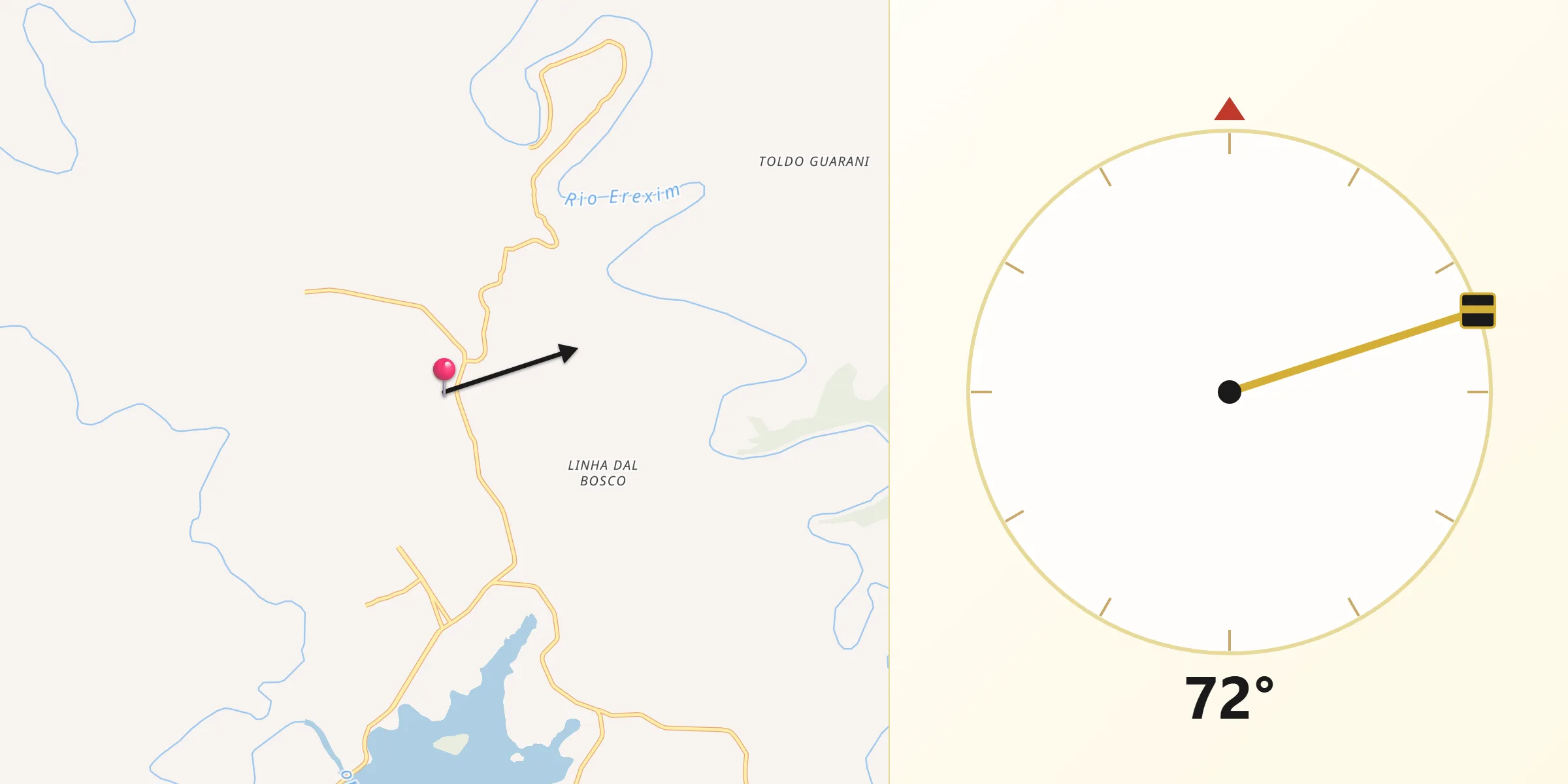 Direção da Qibla a partir de Entre Rios do Sul