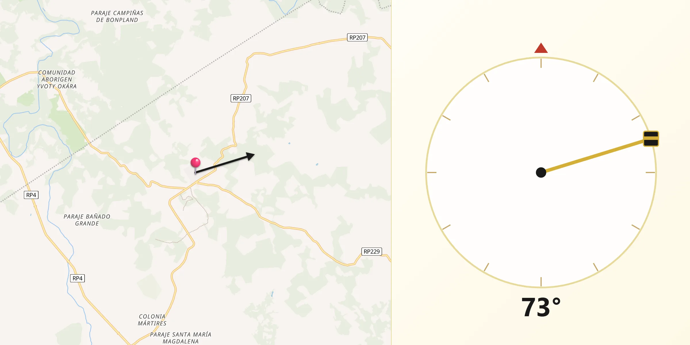 Dirección de la Qibla desde Almafuerte