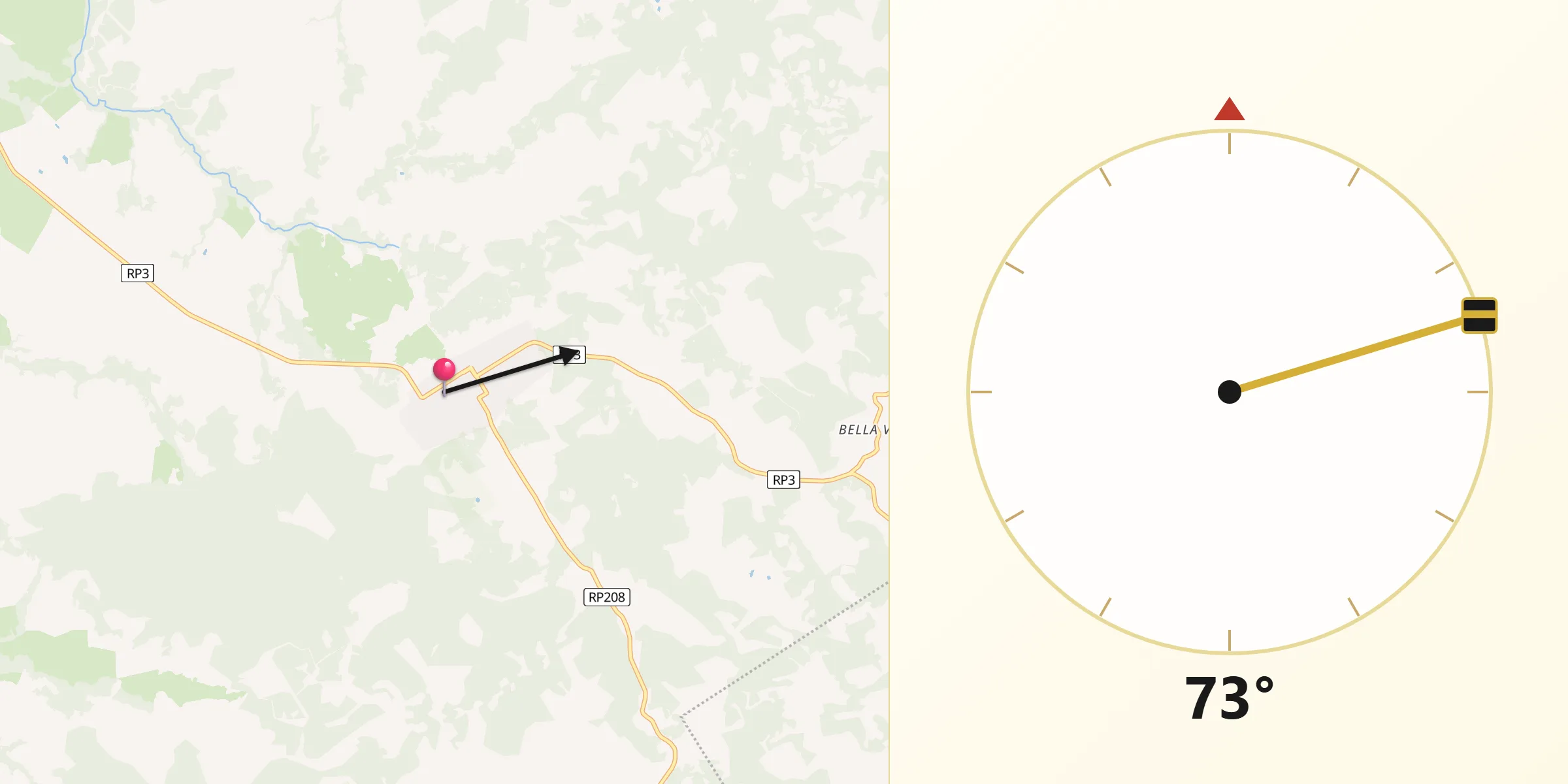 Dirección de la Qibla desde Cerro Corá