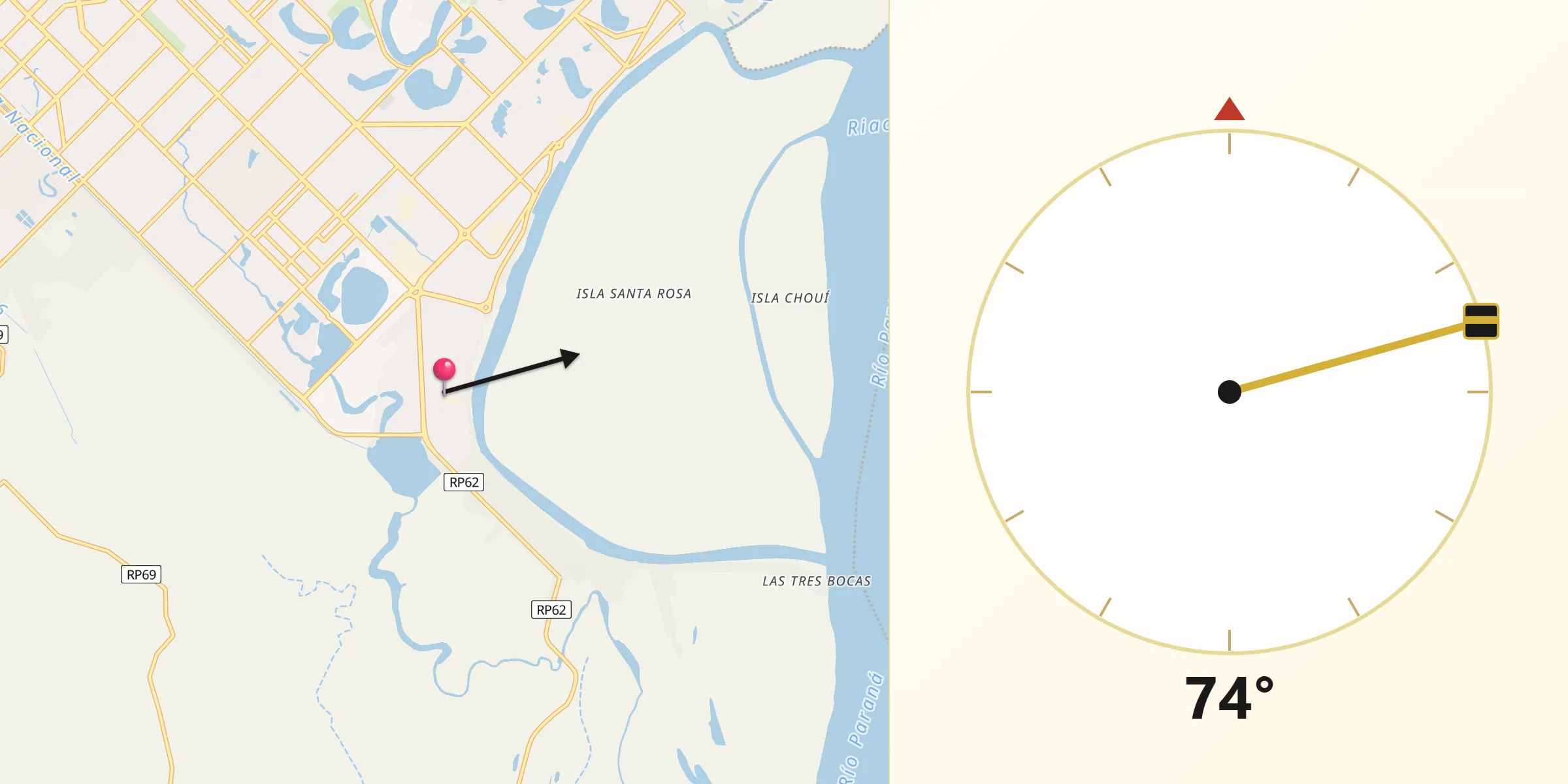 Dirección de la Qibla desde Puerto Vilelas