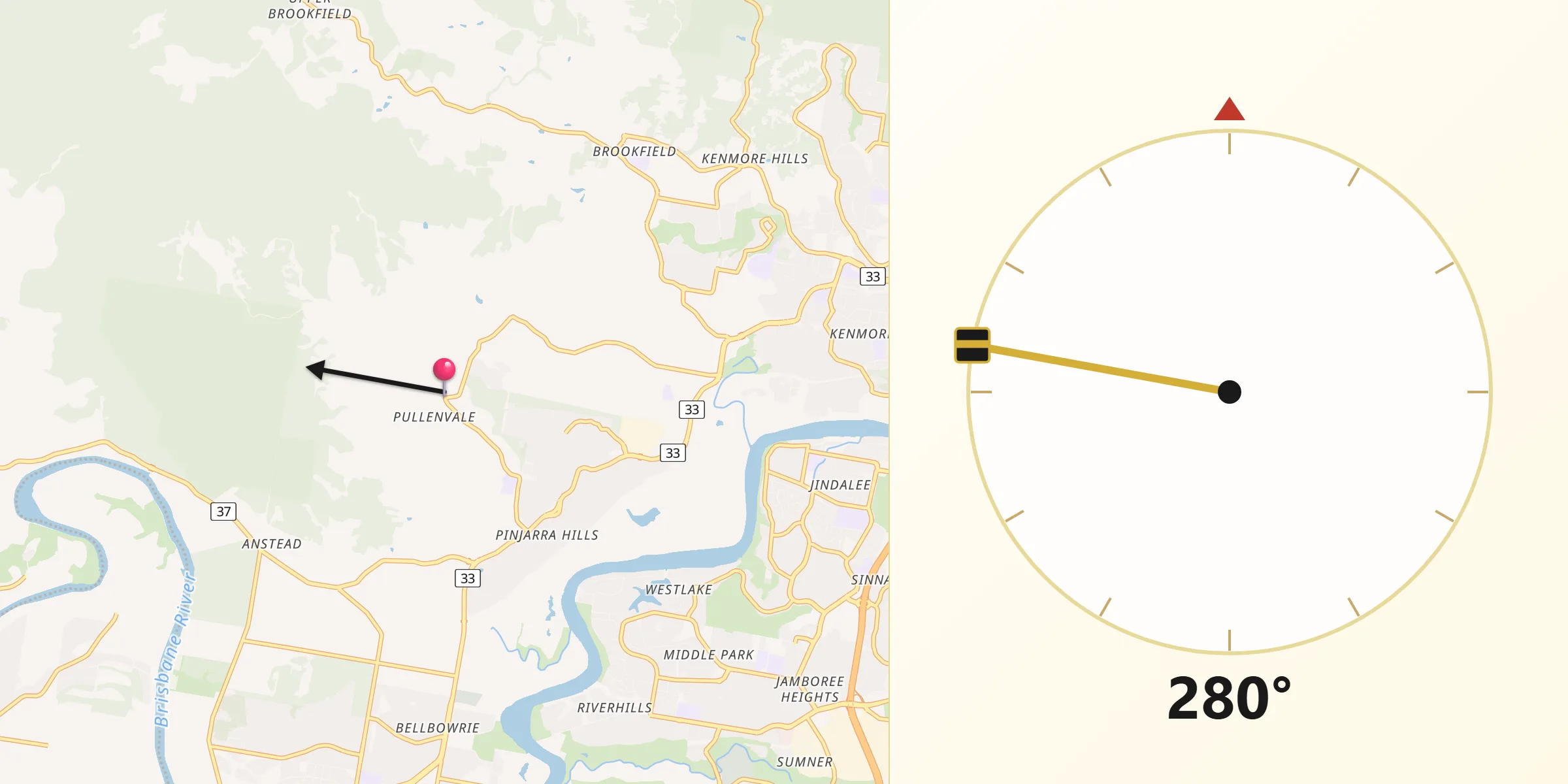 Qibla Direction from Pullenvale